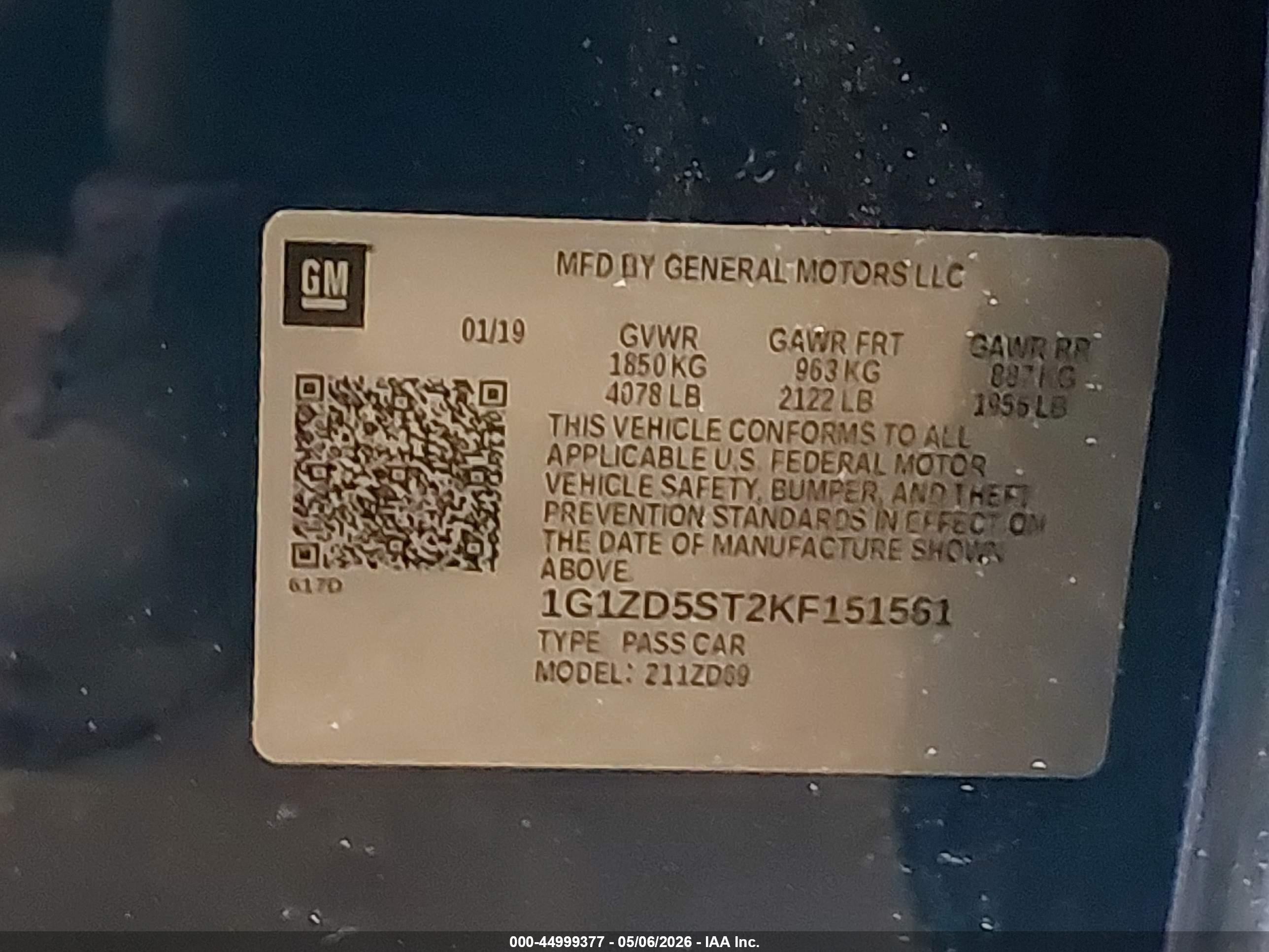 2019 Chevrolet Malibu Lt Синий vin: 1G1ZD5ST2KF151561
