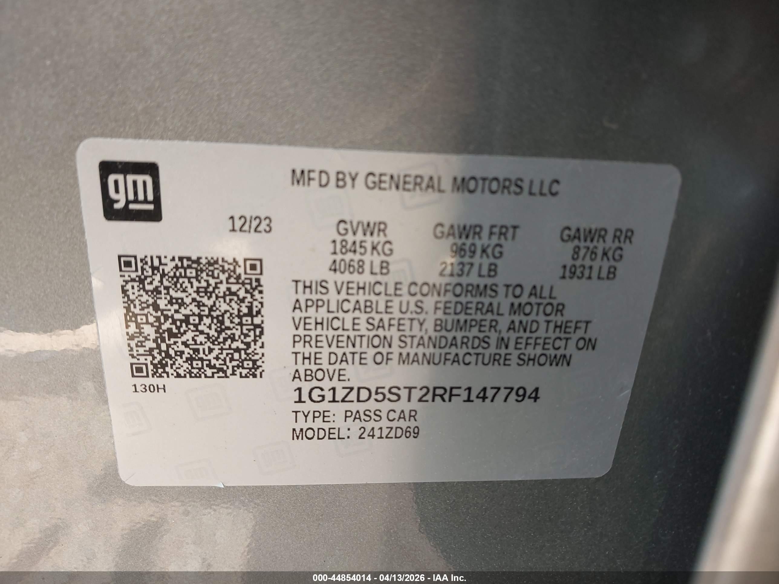 2024 Chevrolet Malibu Fwd 1lt Gray vin: 1G1ZD5ST2RF147794