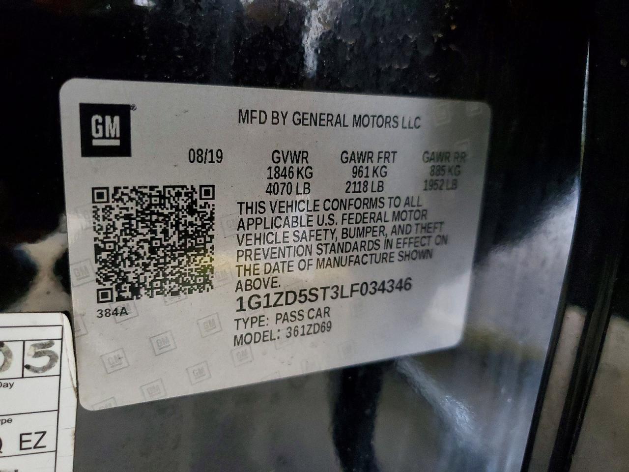 2020 Chevrolet Malibu Lt Black vin: 1G1ZD5ST3LF034346