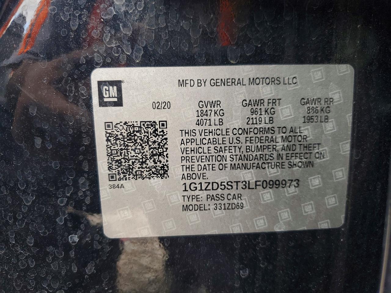 2020 Chevrolet Malibu Lt Black vin: 1G1ZD5ST3LF099973