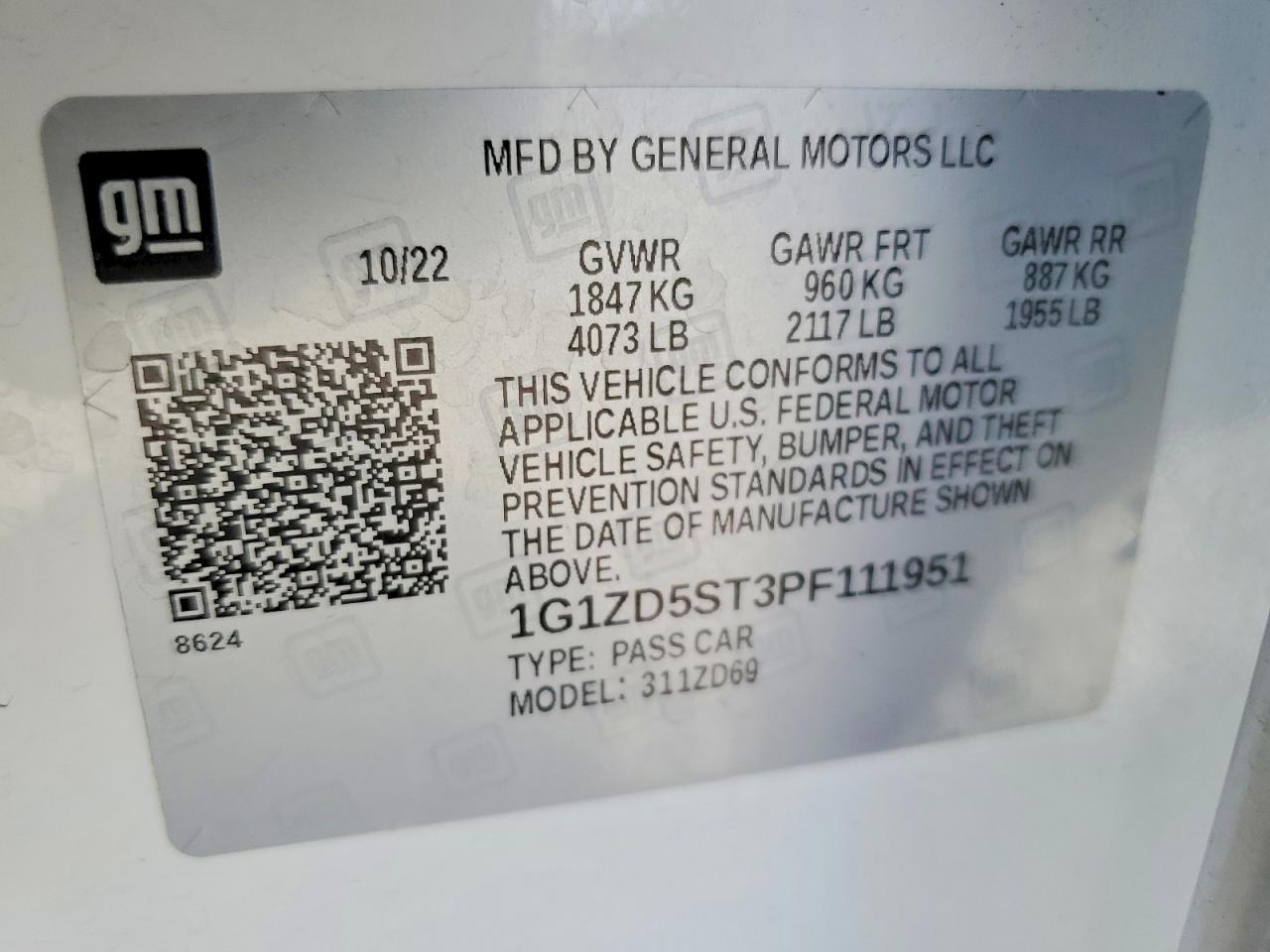 2023 Chevrolet Malibu Lt White vin: 1G1ZD5ST3PF111951