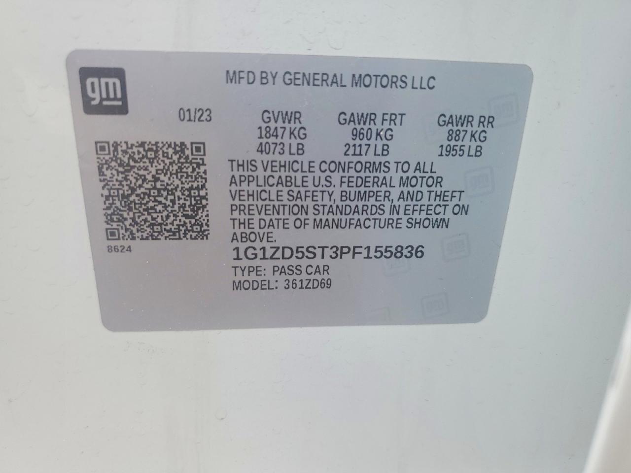 2023 Chevrolet Malibu Lt Белый vin: 1G1ZD5ST3PF155836