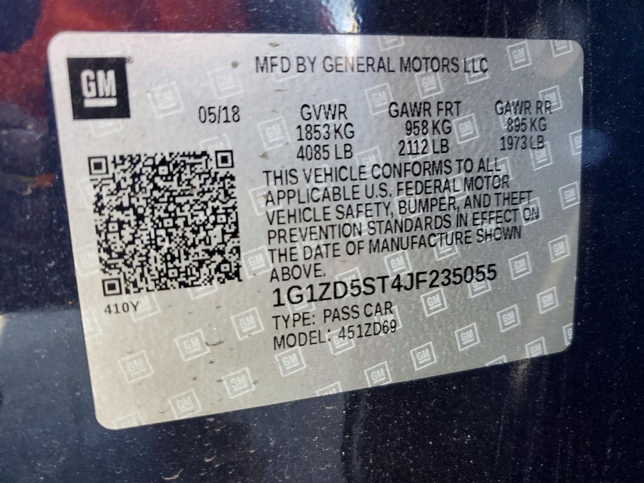 2018 Chevrolet Malibu Lt Синий vin: 1G1ZD5ST4JF235055