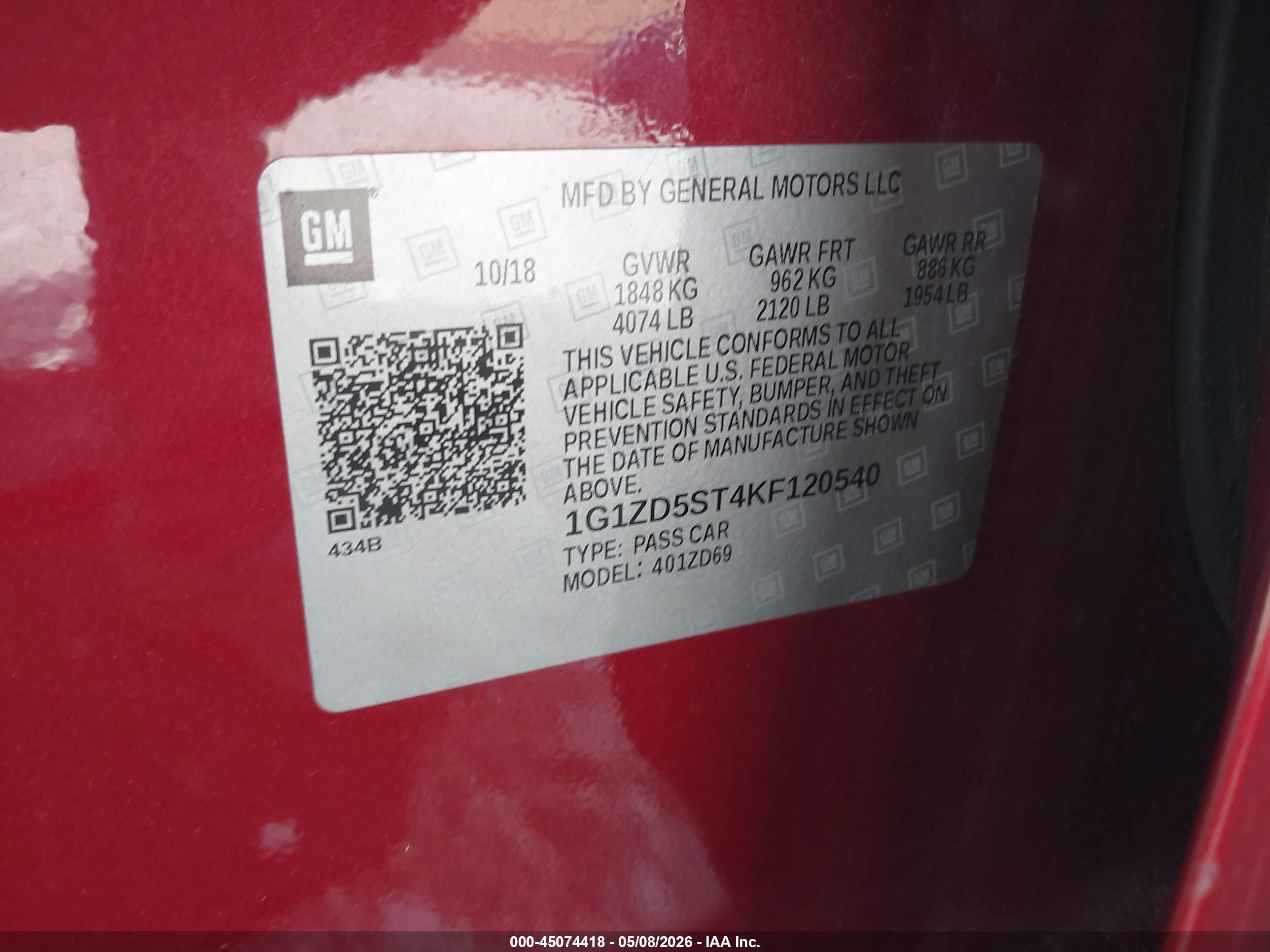2019 Chevrolet Malibu Lt Красный vin: 1G1ZD5ST4KF120540