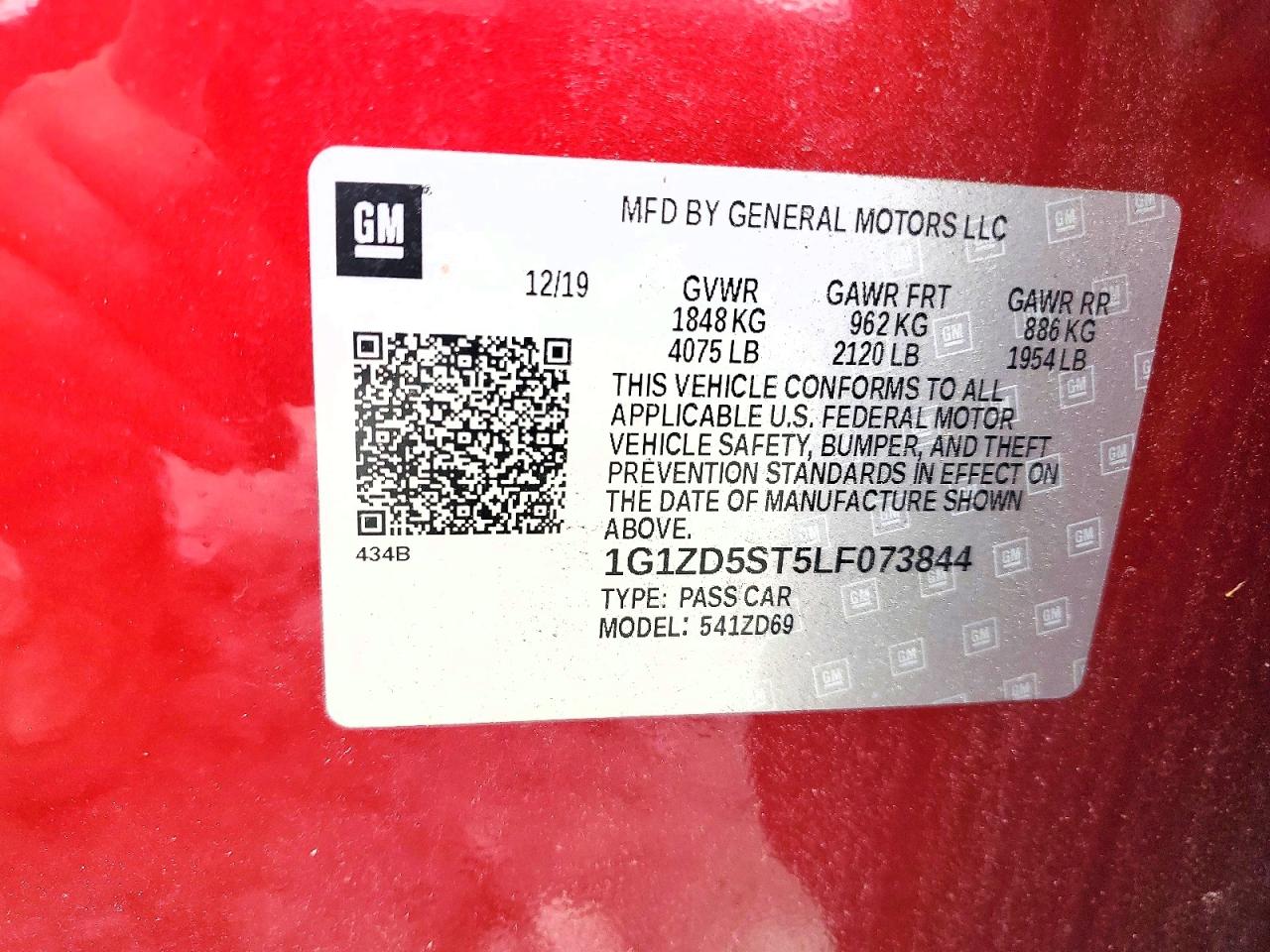 2020 Chevrolet Malibu Lt Red vin: 1G1ZD5ST5LF073844