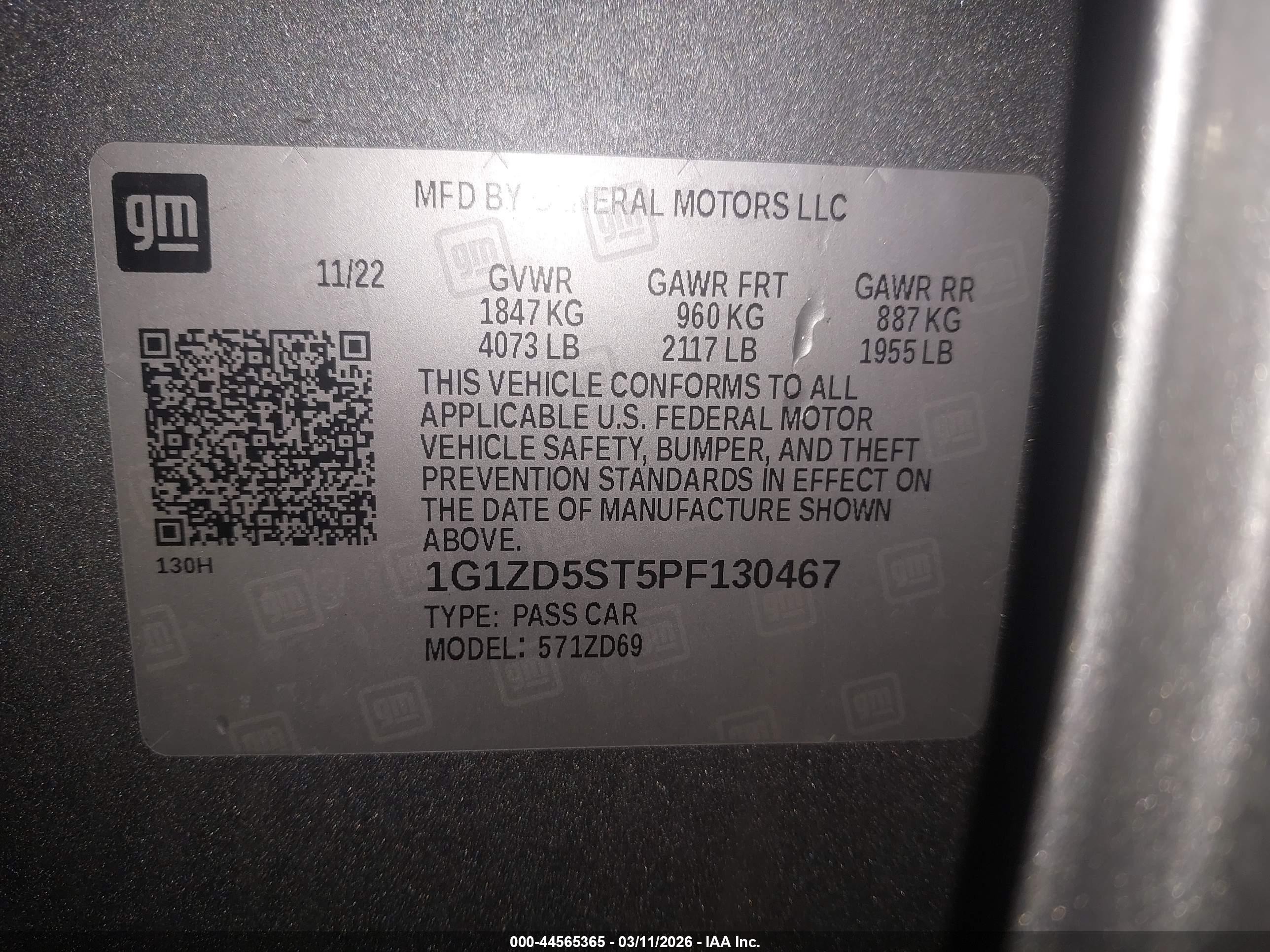 2023 Chevrolet Malibu Fwd 1lt Gray vin: 1G1ZD5ST5PF130467