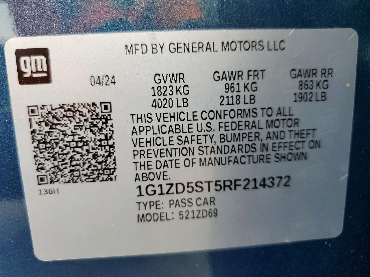 2024 Chevrolet Malibu Lt Blue vin: 1G1ZD5ST5RF214372