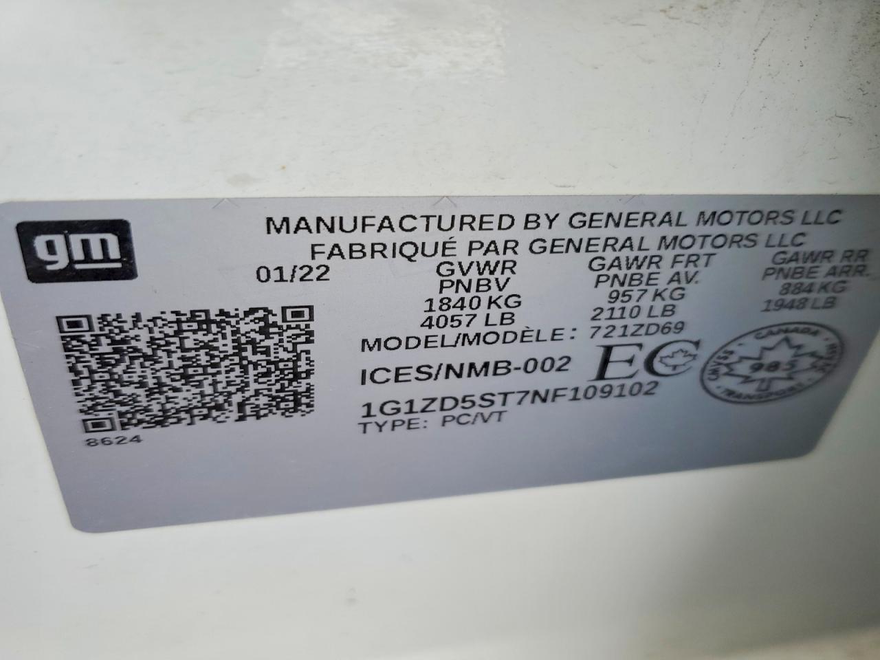 2022 Chevrolet Malibu Lt White vin: 1G1ZD5ST7NF109102