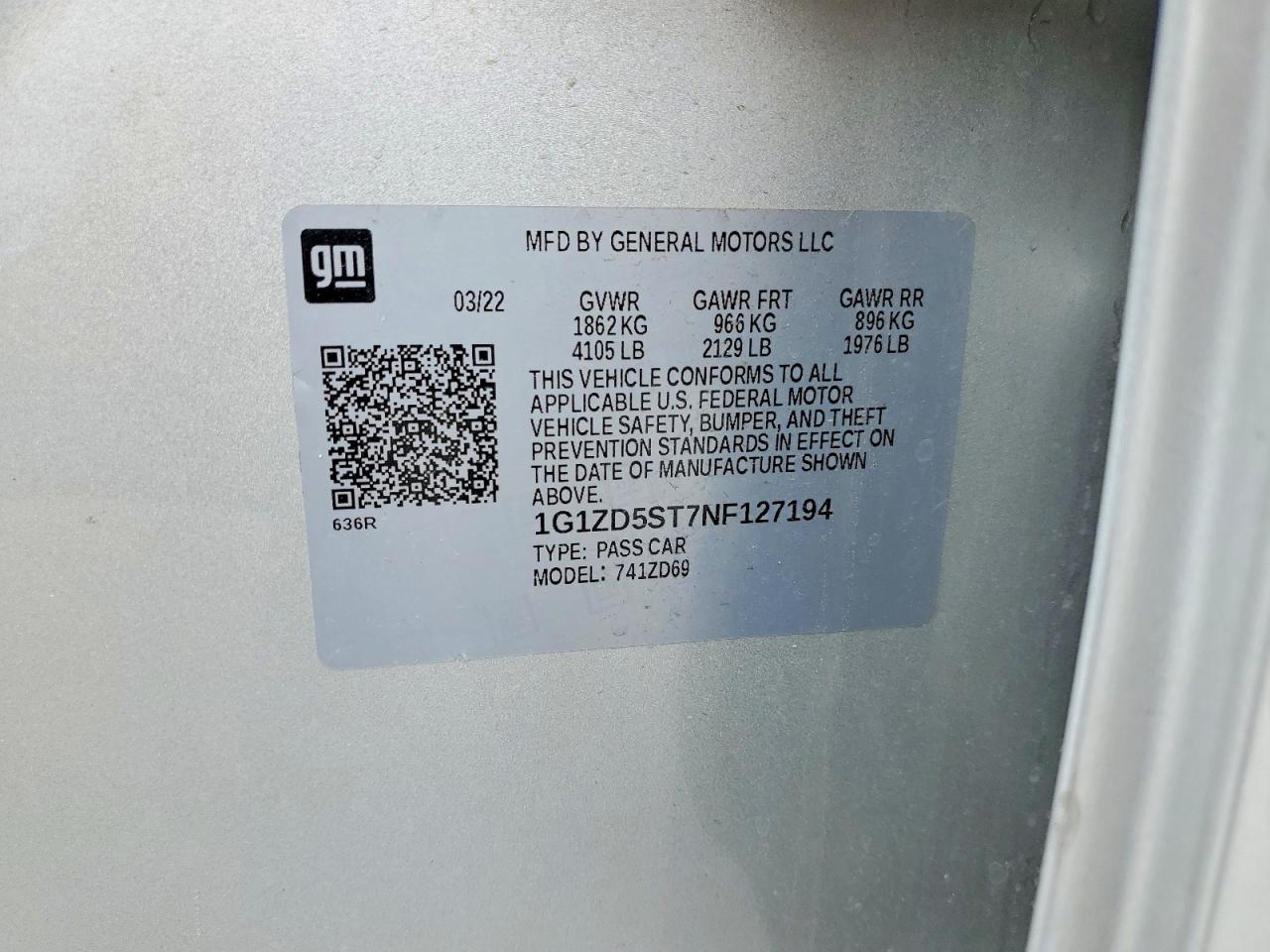 2022 Chevrolet Malibu Lt Silver vin: 1G1ZD5ST7NF127194