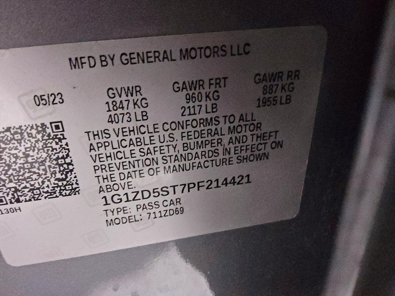 2023 Chevrolet Malibu Lt Серый vin: 1G1ZD5ST7PF214421