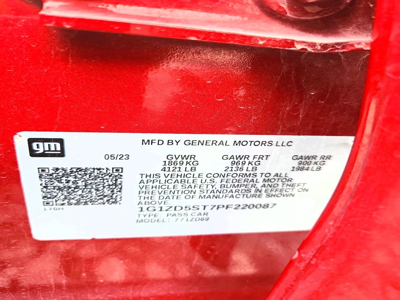 2023 Chevrolet Malibu Lt Red vin: 1G1ZD5ST7PF220087