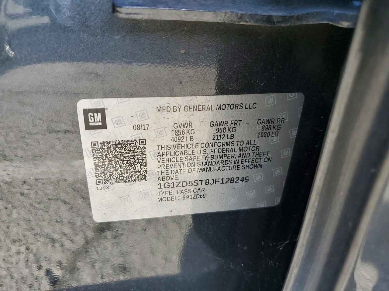 2018 Chevrolet Malibu Lt Gray vin: 1G1ZD5ST8JF128249