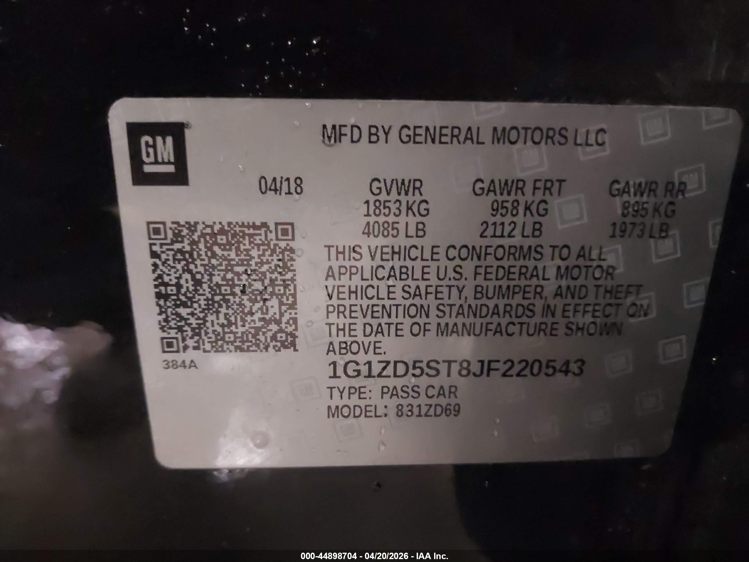 2018 Chevrolet Malibu Lt Black vin: 1G1ZD5ST8JF220543