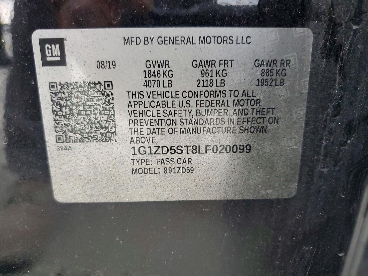 2020 Chevrolet Malibu Lt Черный vin: 1G1ZD5ST8LF020099