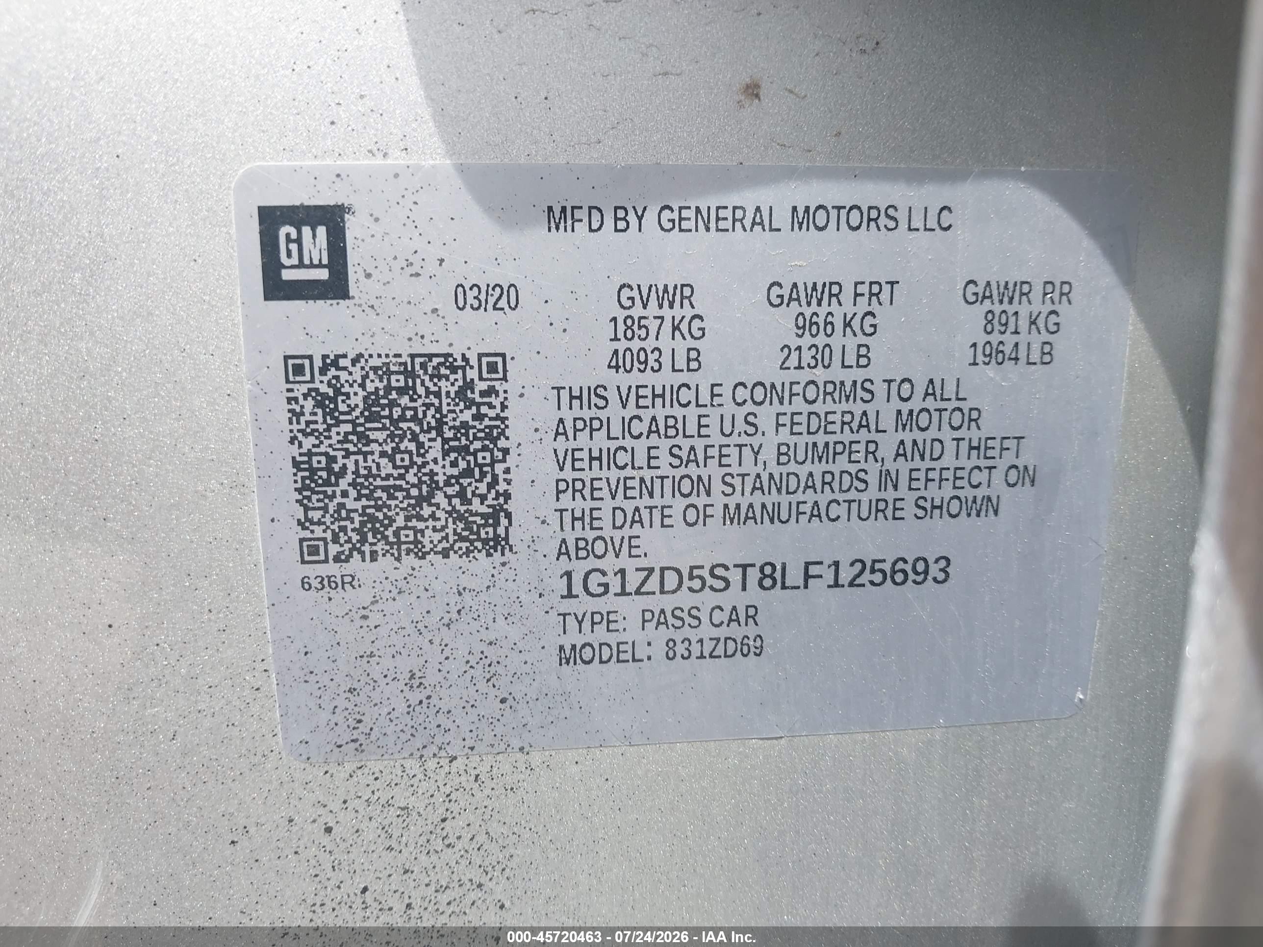 2020 Chevrolet Malibu Fwd Lt Silver vin: 1G1ZD5ST8LF125693