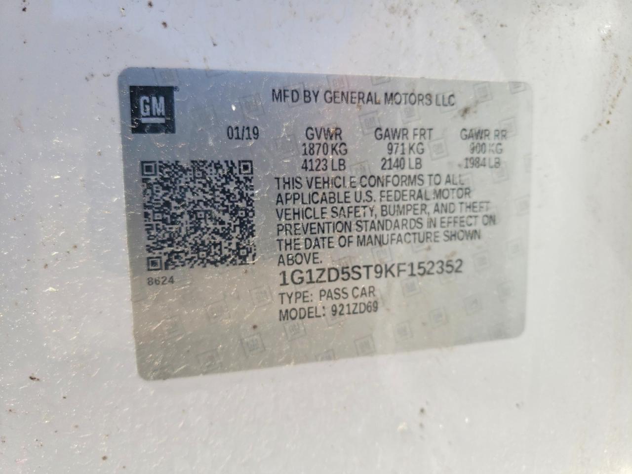 2019 Chevrolet Malibu White vin: 1G1ZD5ST9KF152352