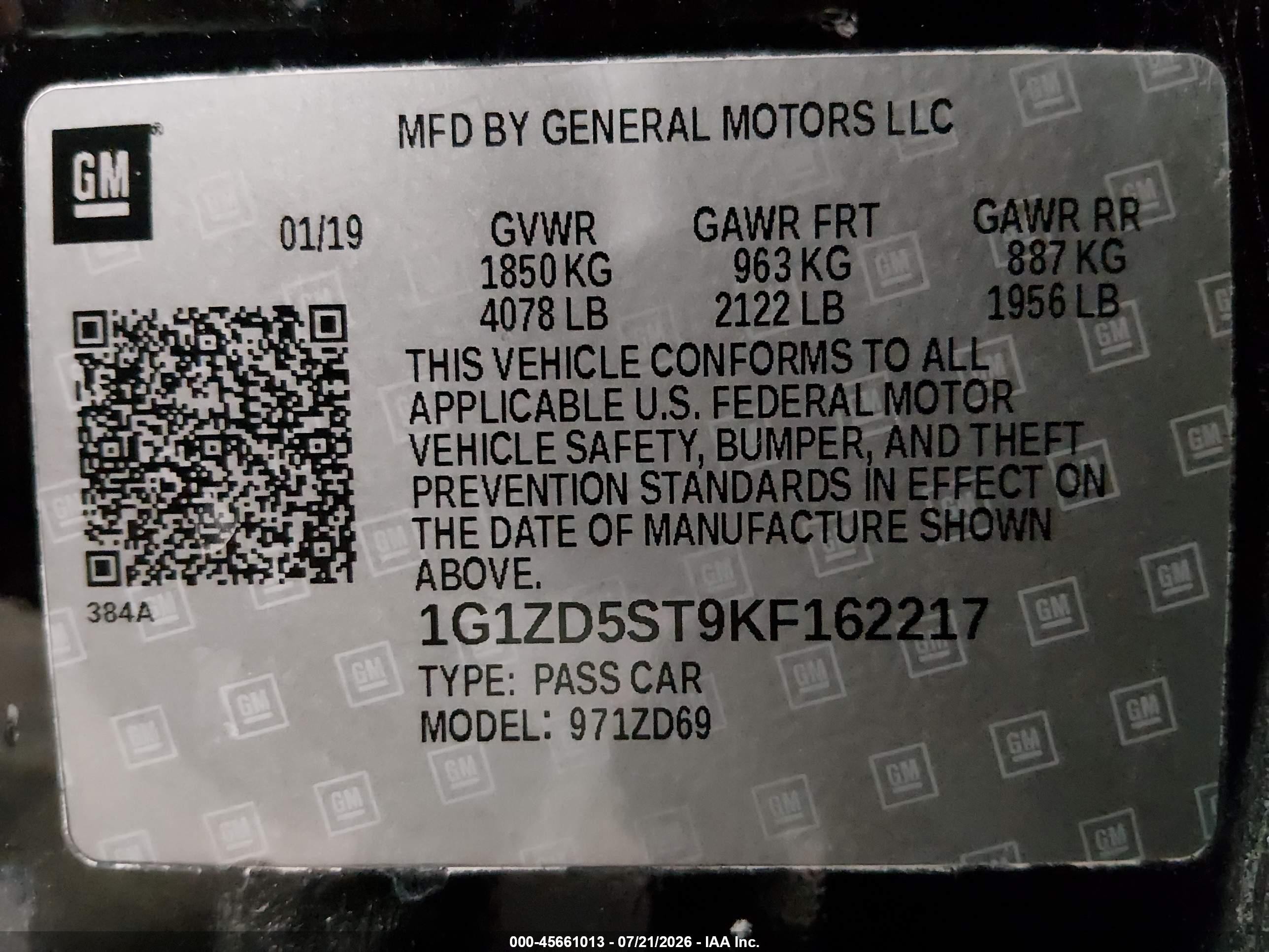 2019 Chevrolet Malibu Lt Black vin: 1G1ZD5ST9KF162217