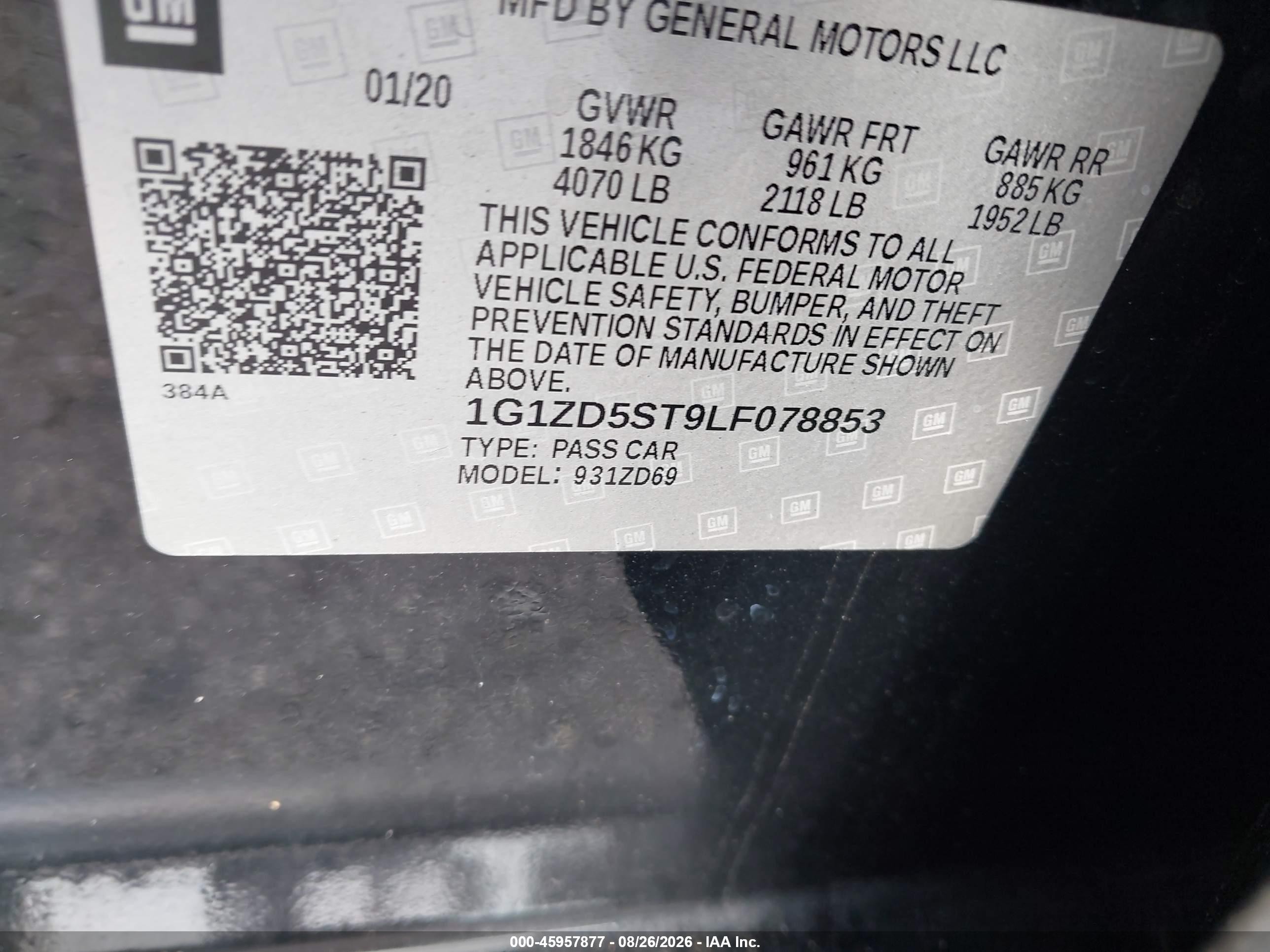 2020 Chevrolet Malibu Fwd Lt Black vin: 1G1ZD5ST9LF078853