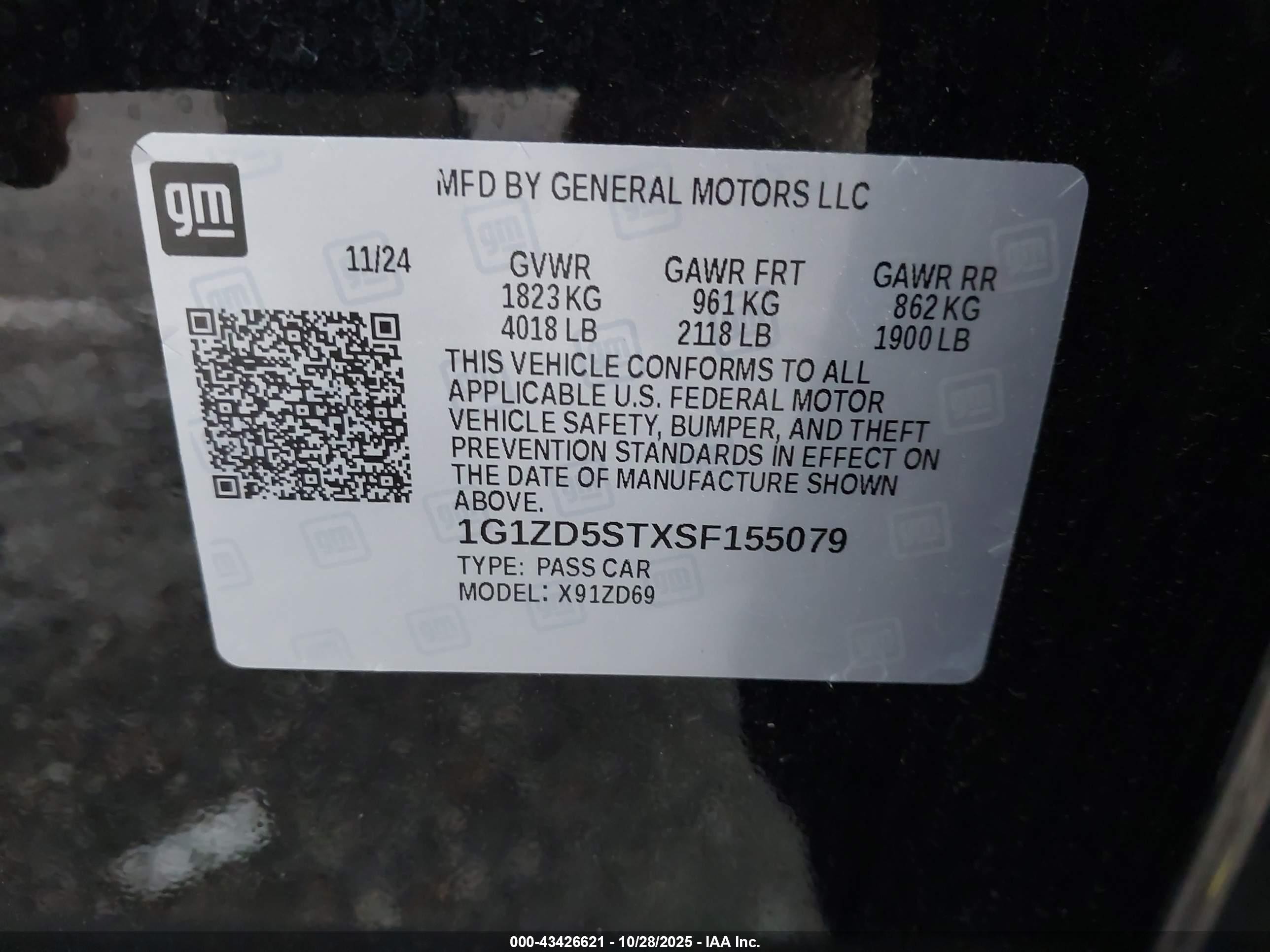 2025 Chevrolet Malibu Fwd 1lt Черный vin: 1G1ZD5STXSF155079