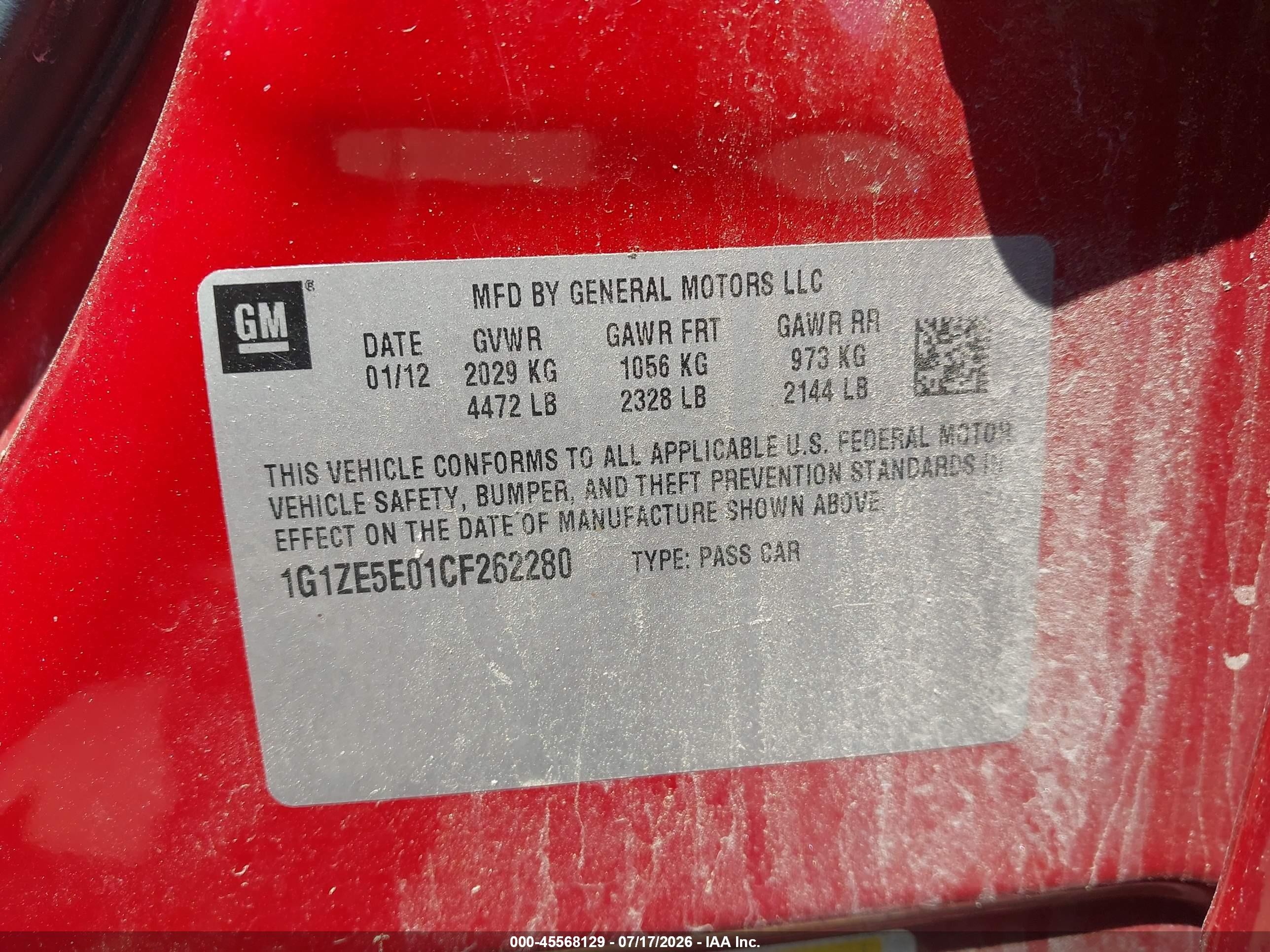 2012 Chevrolet Malibu 1lz Red vin: 1G1ZE5E01CF262280