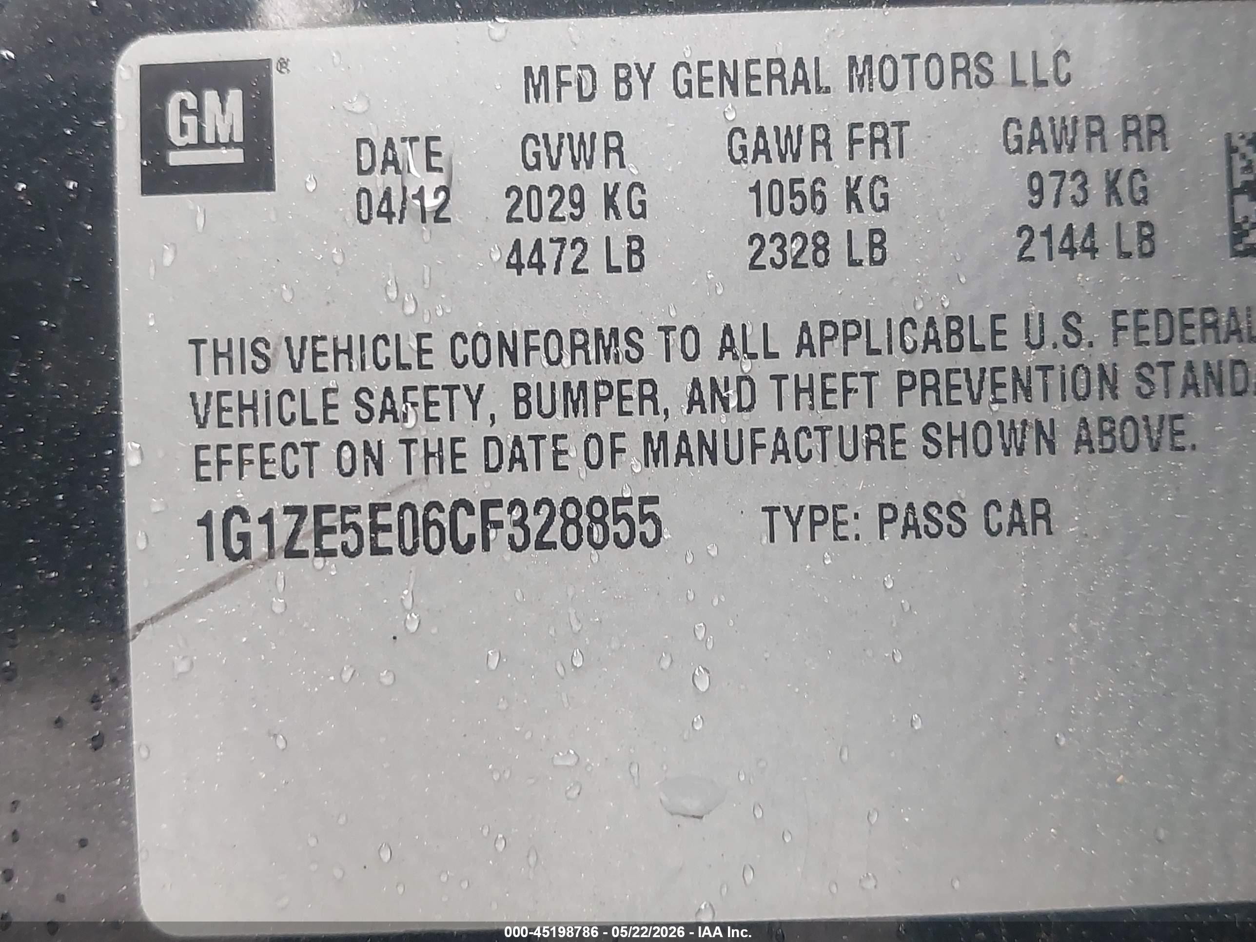 2012 Chevrolet Malibu 1lz Gray vin: 1G1ZE5E06CF328855