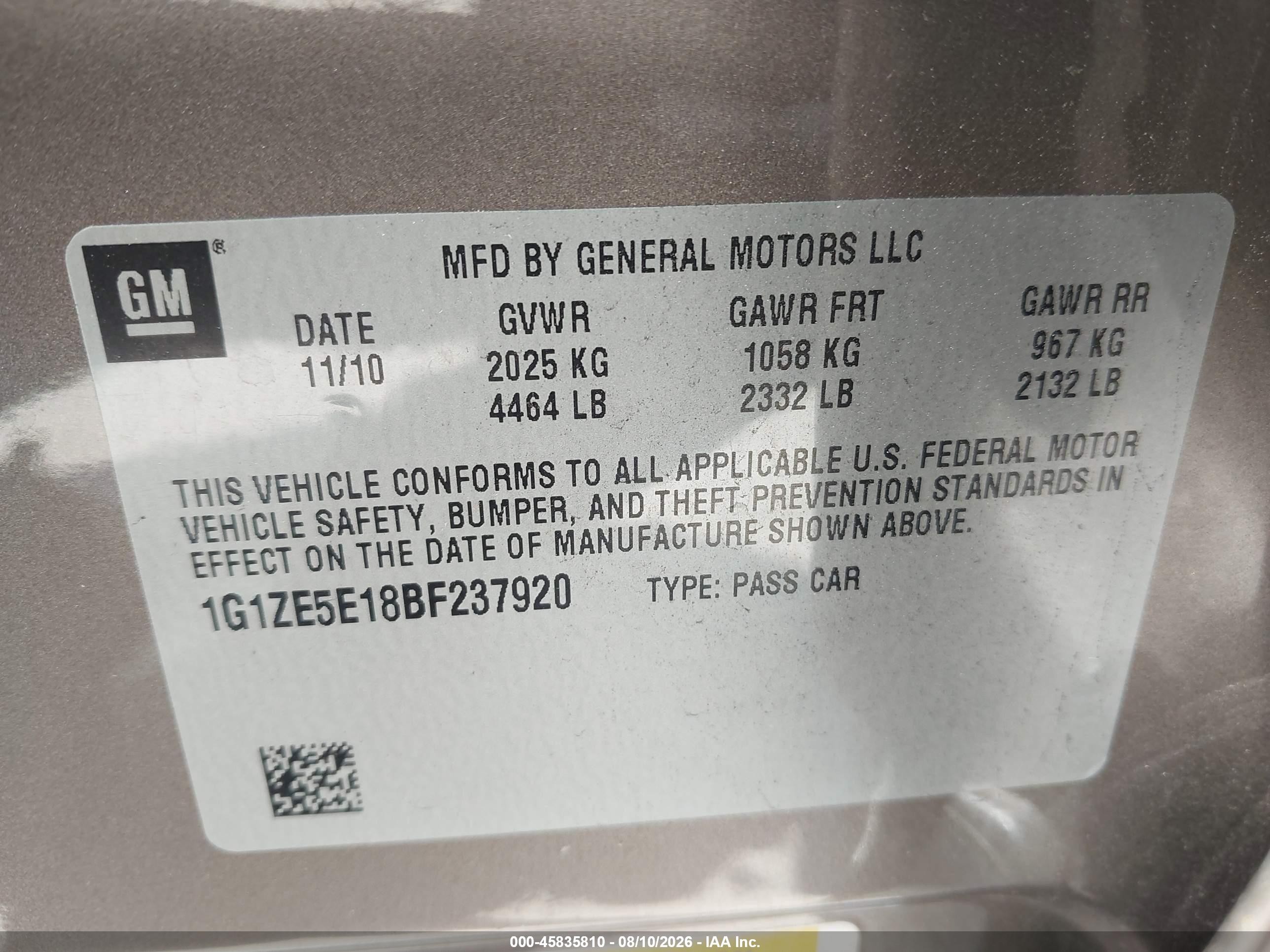 2011 Chevrolet Malibu Ltz Коричневый vin: 1G1ZE5E18BF237920