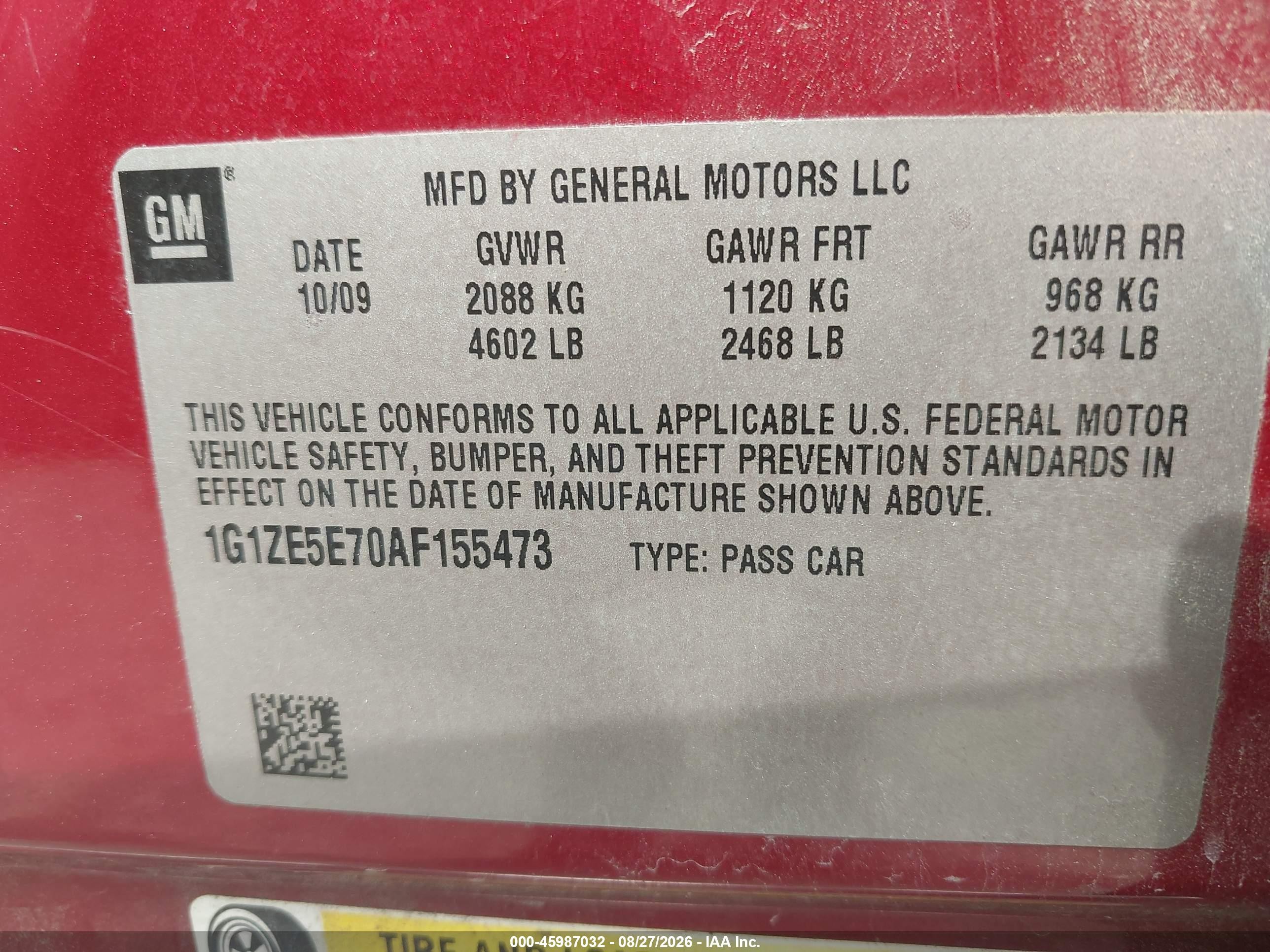 2010 Chevrolet Malibu Ltz Red vin: 1G1ZE5E70AF155473