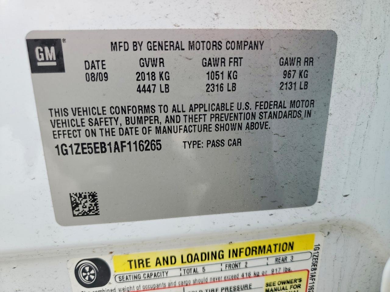 2010 Chevrolet Malibu Ltz White vin: 1G1ZE5EB1AF116265