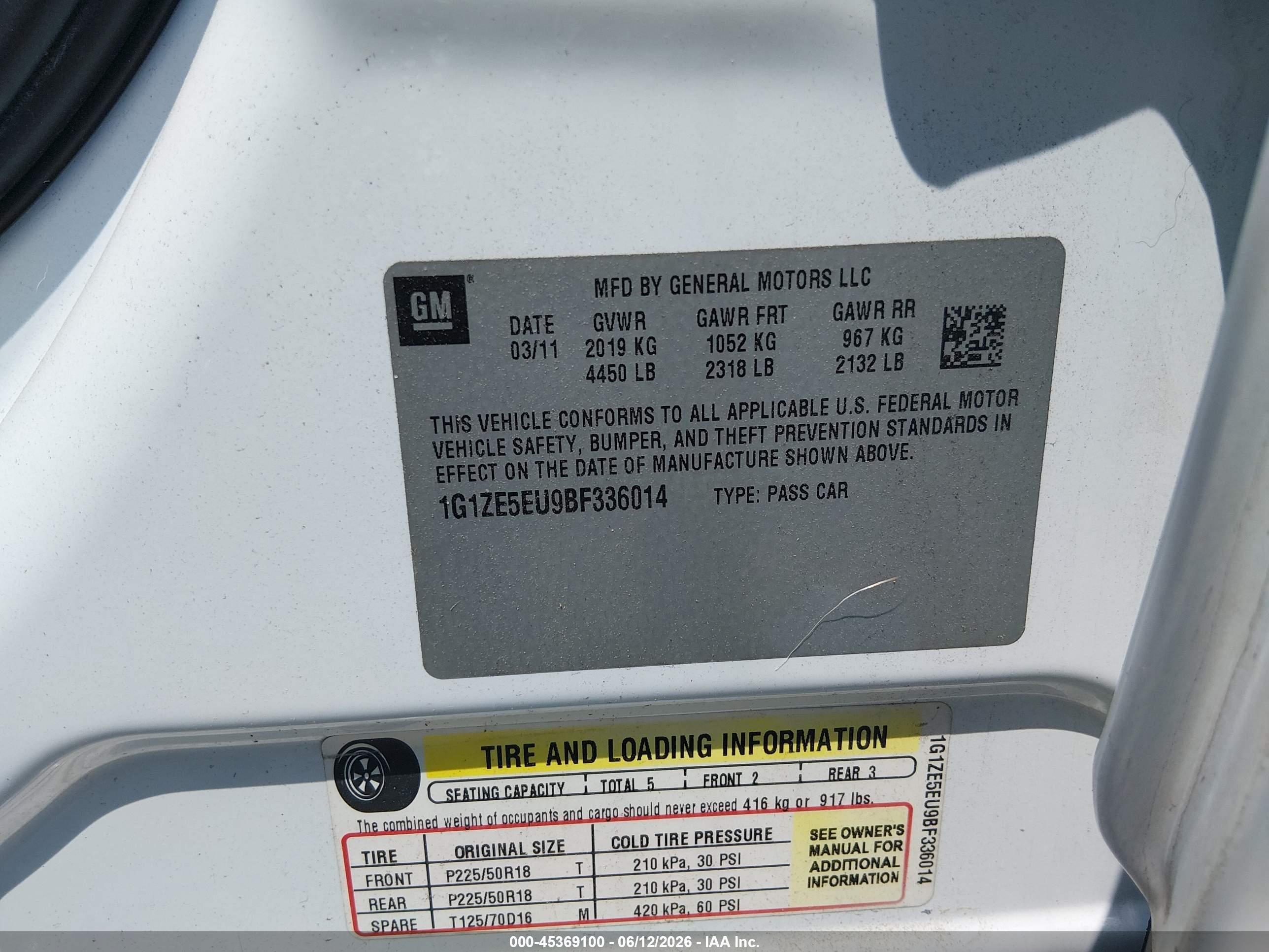 2011 Chevrolet Malibu Ltz White vin: 1G1ZE5EU9BF336014