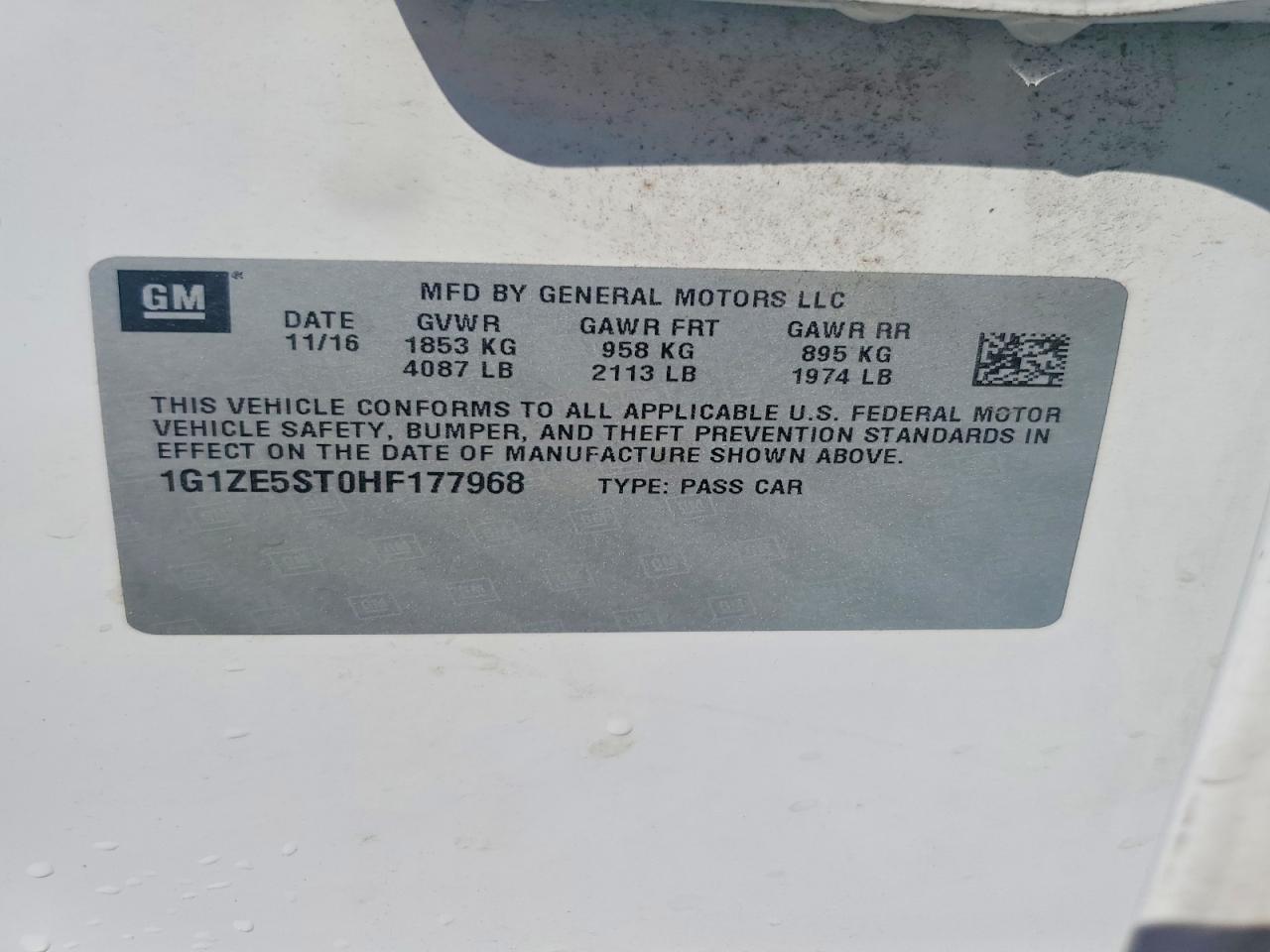 2017 Chevrolet Malibu Lt White vin: 1G1ZE5ST0HF177968