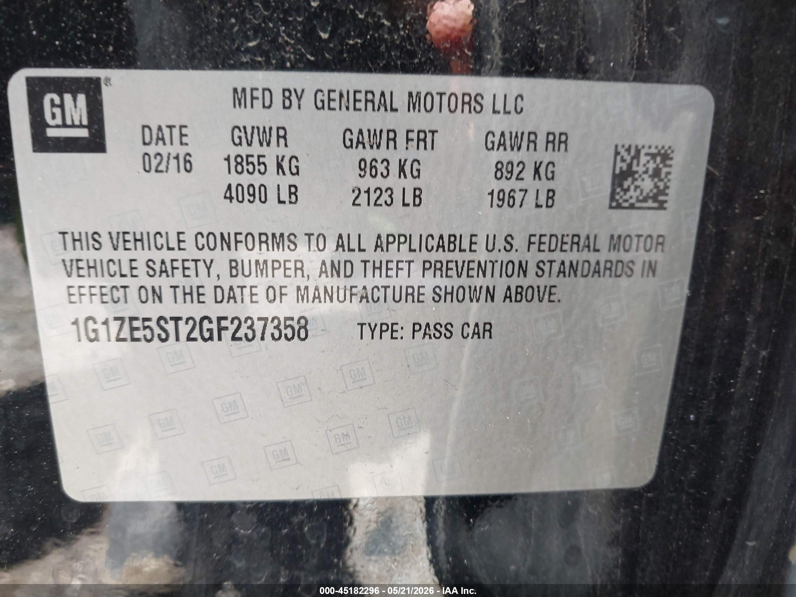 2016 Chevrolet Malibu 1lt Черный vin: 1G1ZE5ST2GF237358