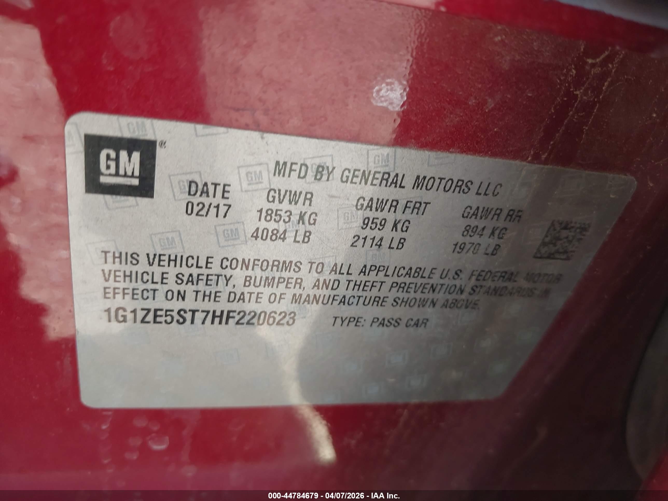 2017 Chevrolet Malibu 1lt Красный vin: 1G1ZE5ST7HF220623