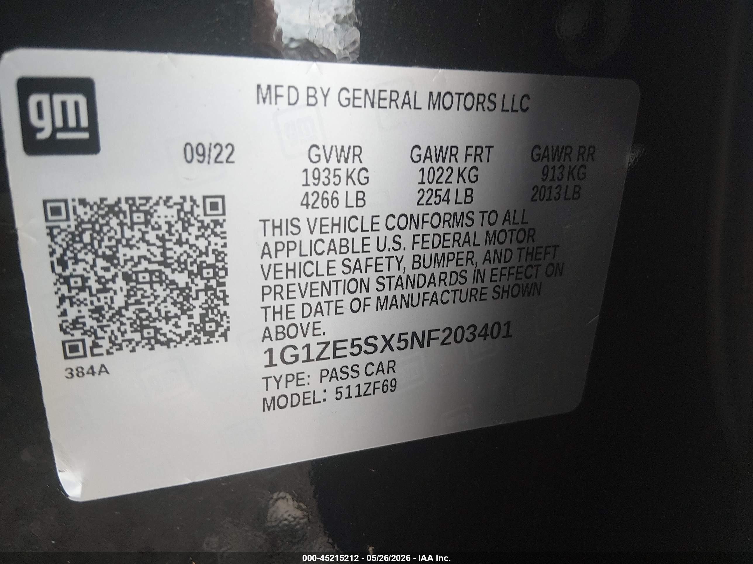 2022 Chevrolet Malibu Fwd Premier Black vin: 1G1ZE5SX5NF203401