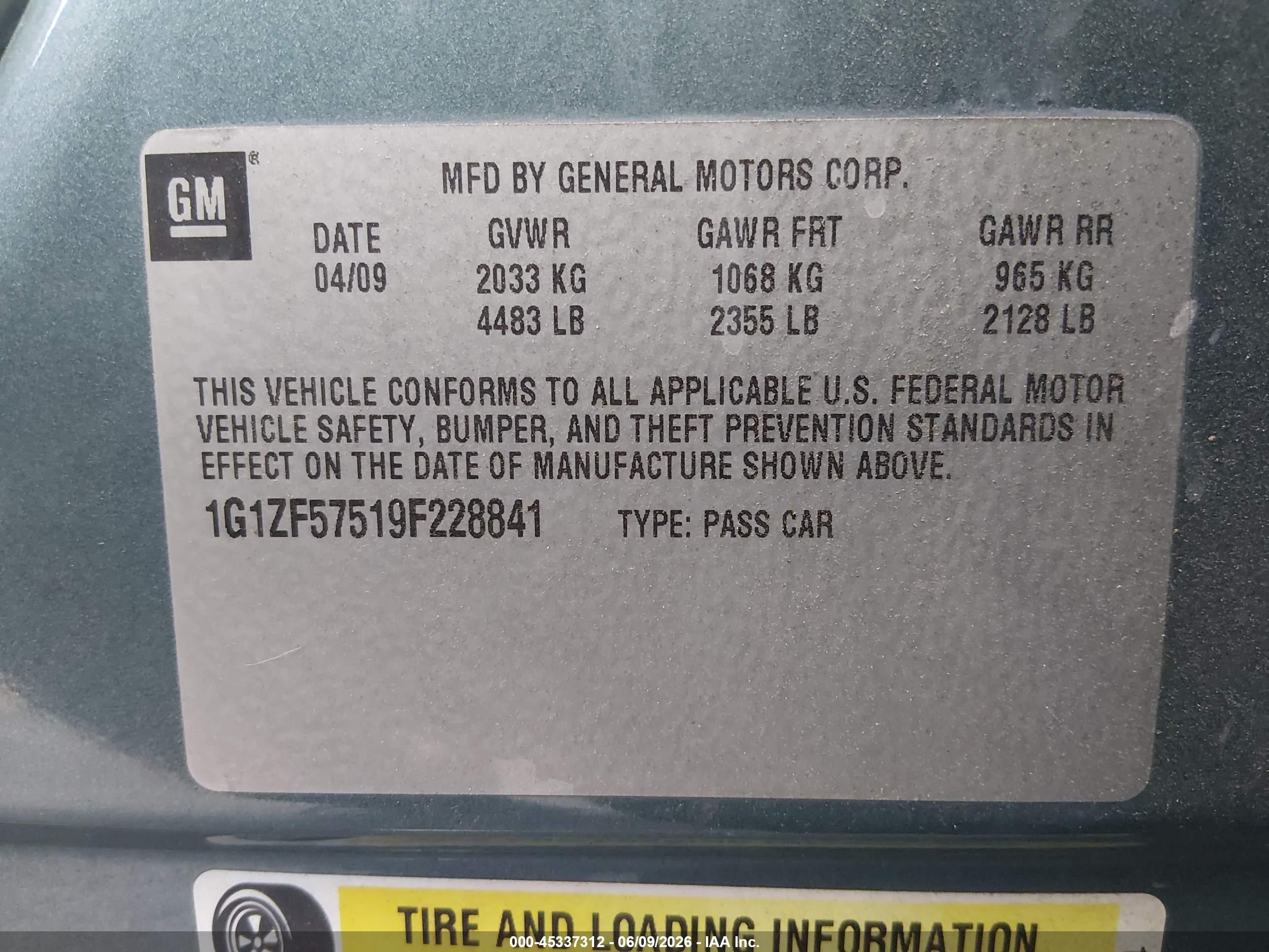 2009 Chevrolet Malibu Hybrid   Turquoise vin: 1G1ZF57519F228841
