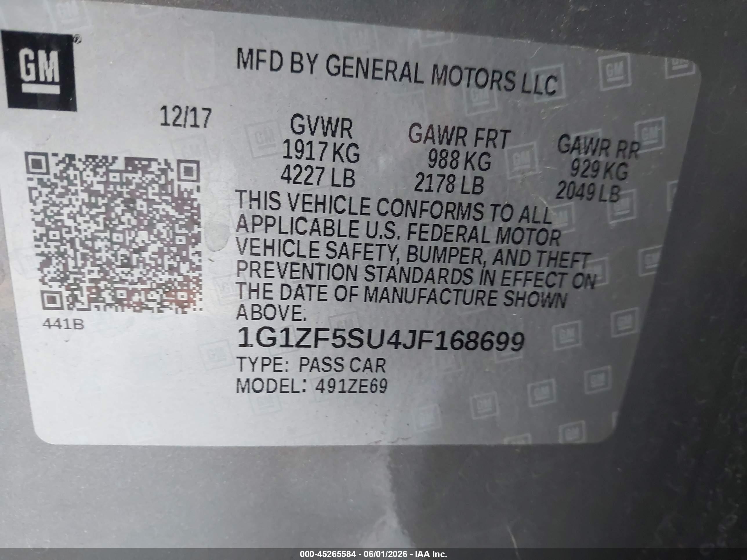 2018 Chevrolet Malibu Hybrid Серый vin: 1G1ZF5SU4JF168699