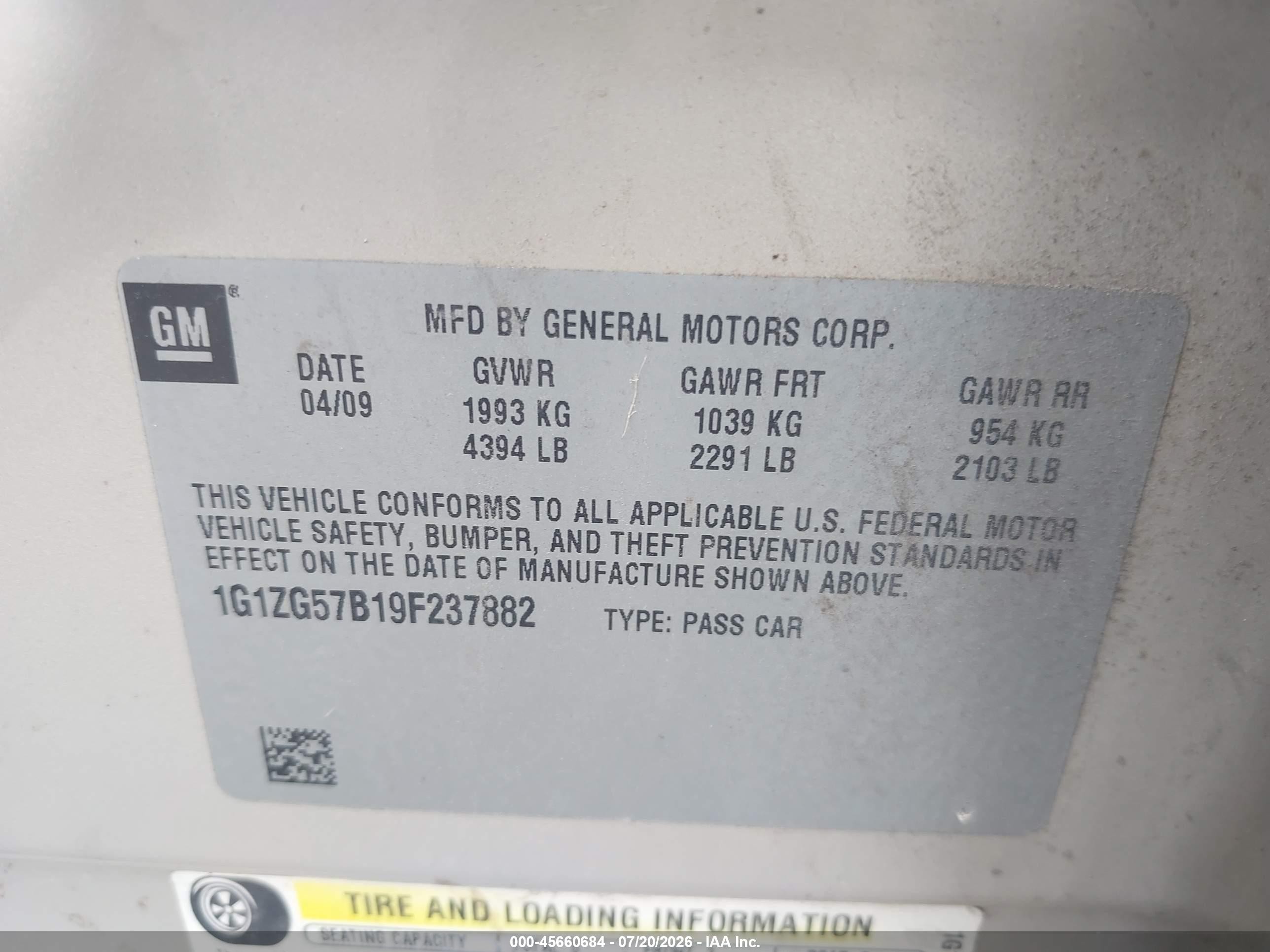 2009 Chevrolet Malibu Ls Champagne vin: 1G1ZG57B19F237882