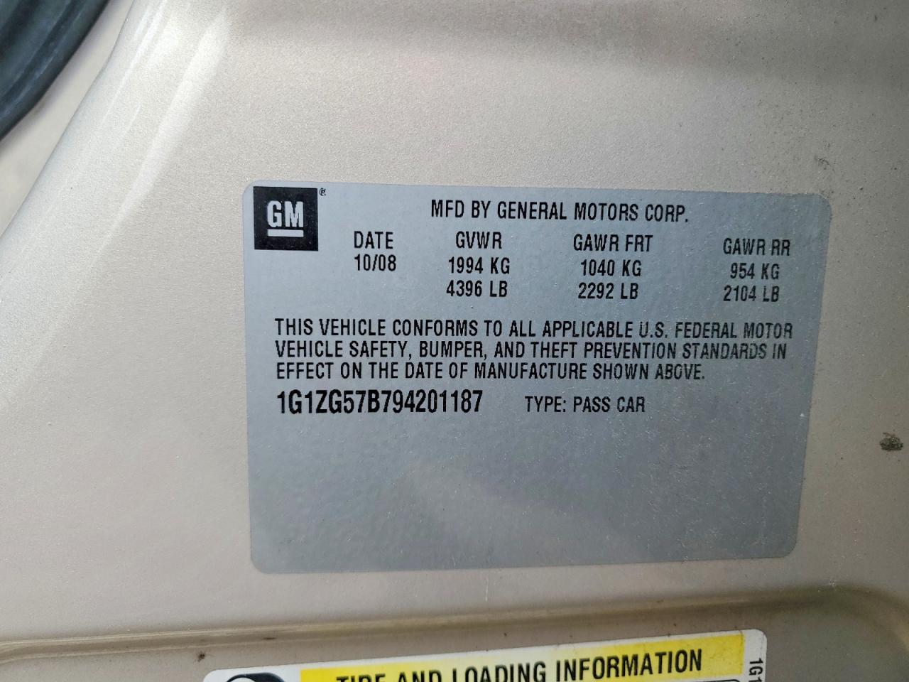 2009 Chevrolet Malibu Ls Gold vin: 1G1ZG57B794201187