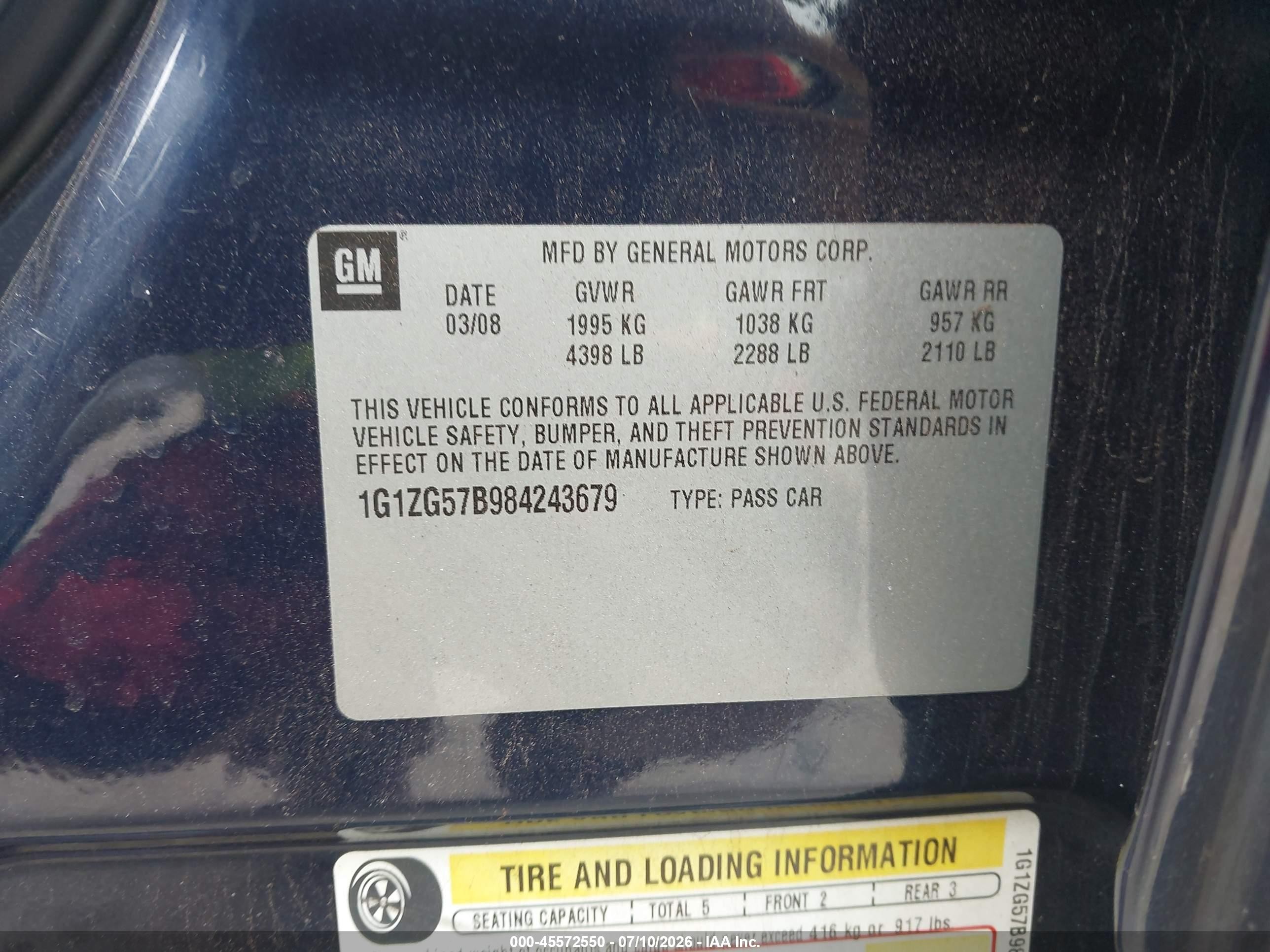 2008 Chevrolet Malibu Ls W/1ls Blue vin: 1G1ZG57B984243679