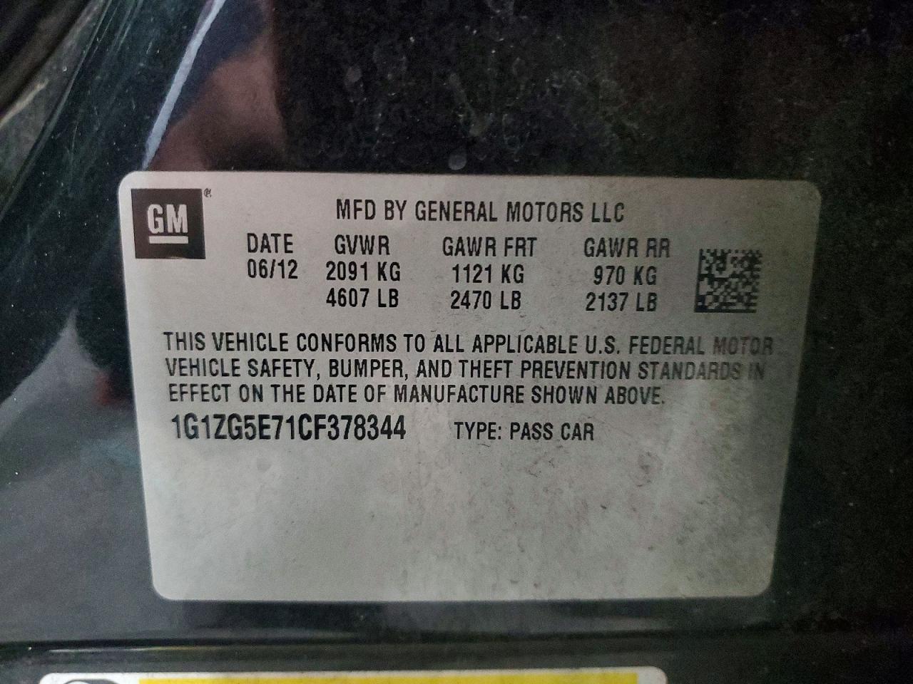 2012 Chevrolet Malibu Ltz Black vin: 1G1ZG5E71CF378344