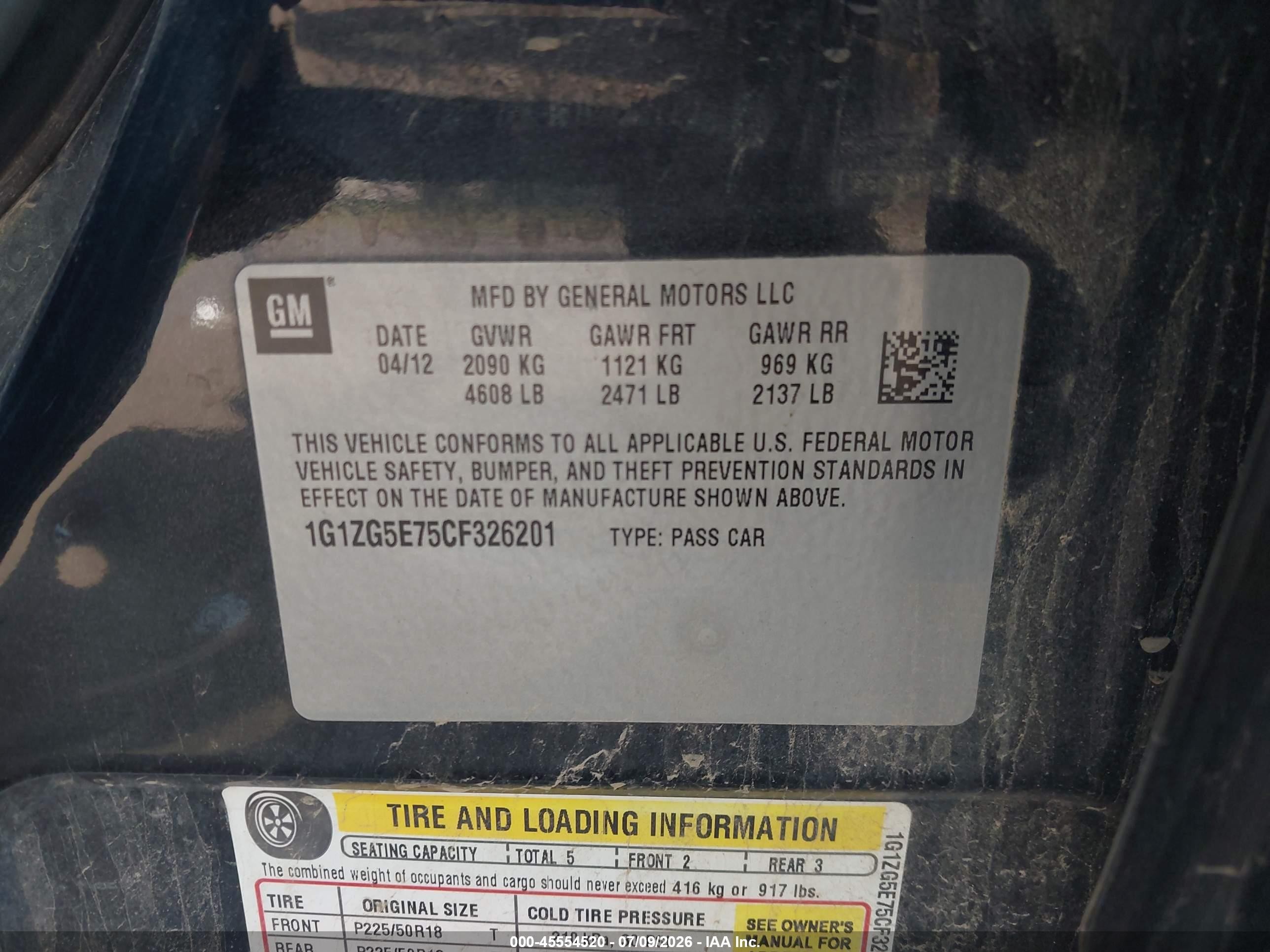 2012 Chevrolet Malibu 2lz Black vin: 1G1ZG5E75CF326201