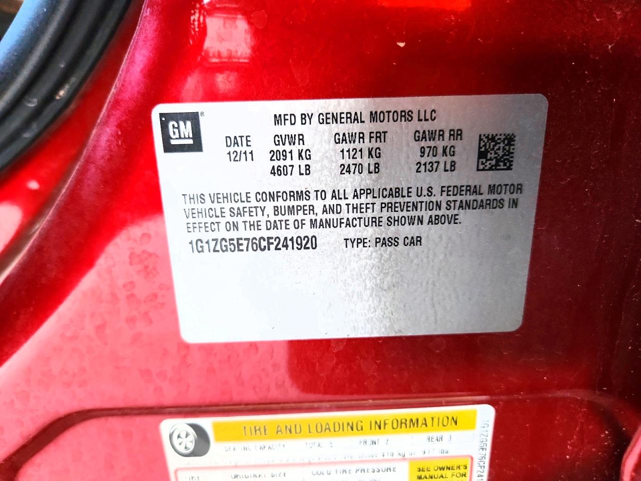 2012 Chevrolet Malibu Ltz Red vin: 1G1ZG5E76CF241920