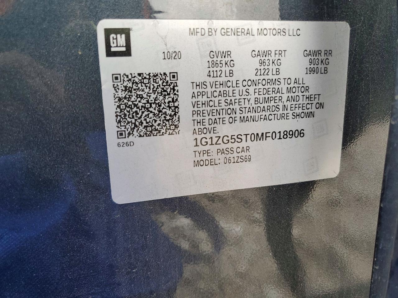 2021 Chevrolet Malibu Rs Charcoal vin: 1G1ZG5ST0MF018906