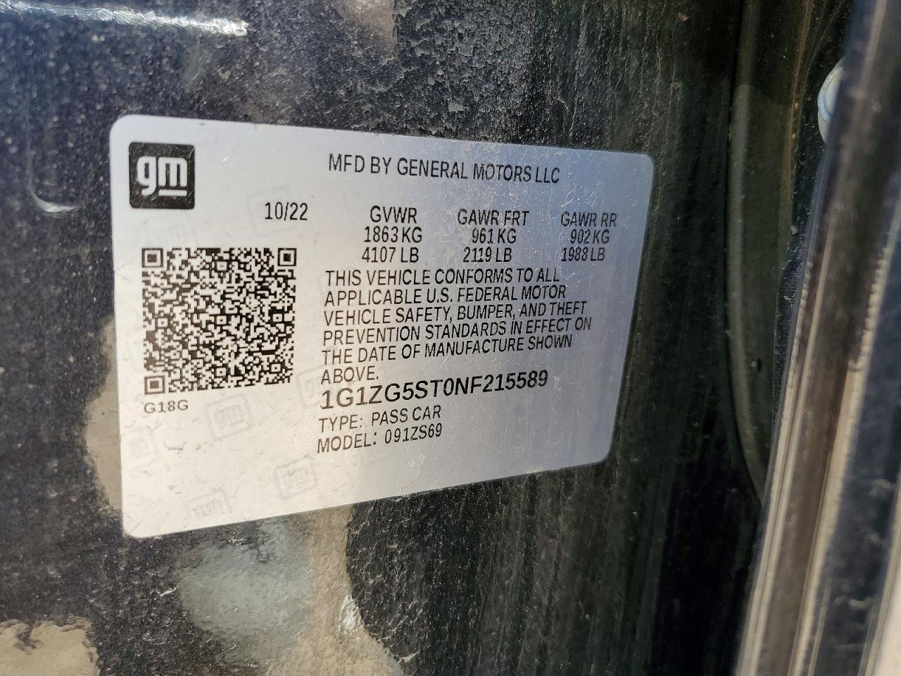 2022 Chevrolet Malibu Rs Черный vin: 1G1ZG5ST0NF215589