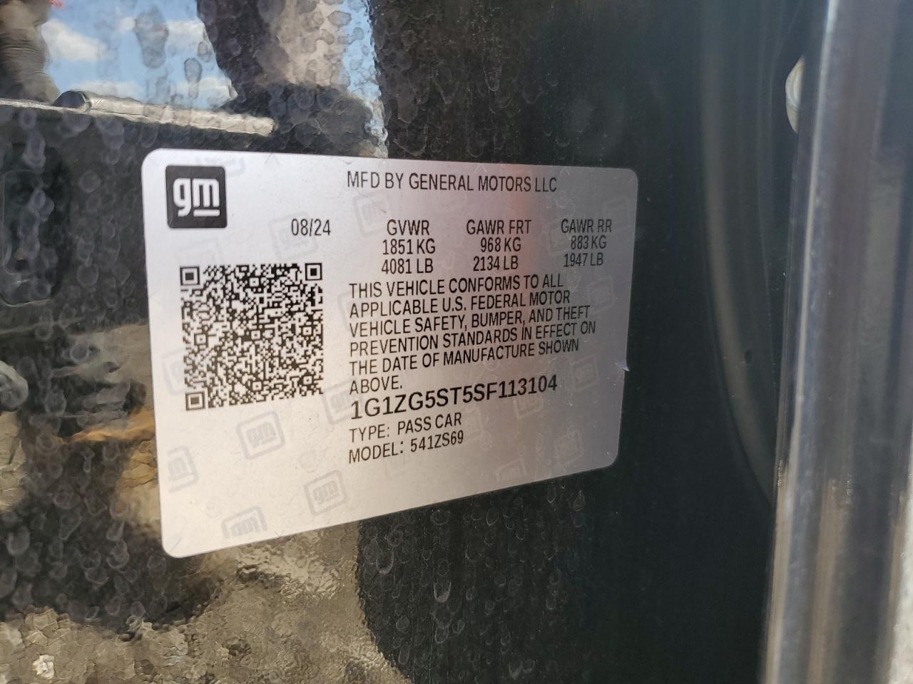 2025 Chevrolet Malibu Rs Black vin: 1G1ZG5ST5SF113104
