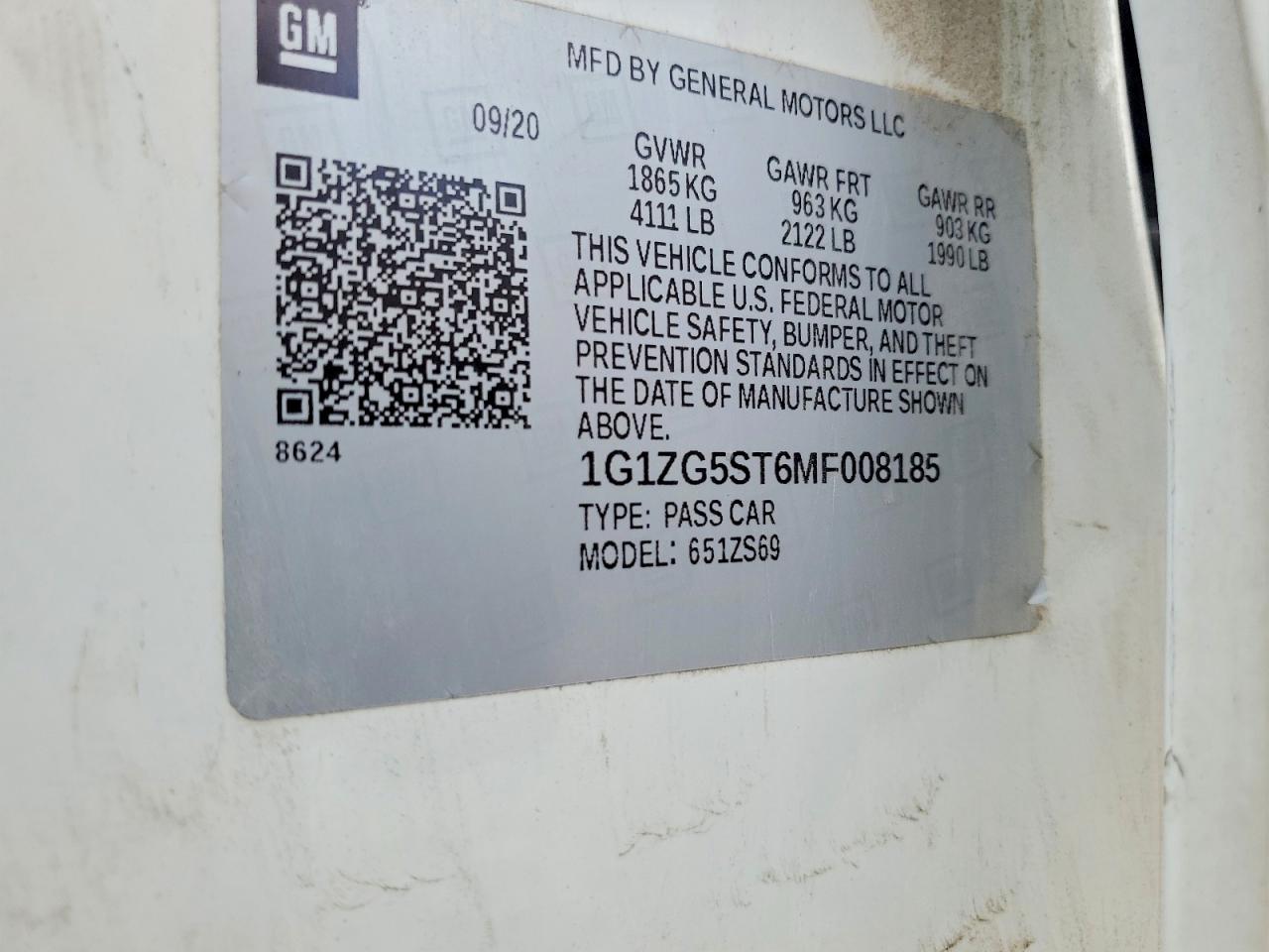 2021 Chevrolet Malibu Rs White vin: 1G1ZG5ST6MF008185