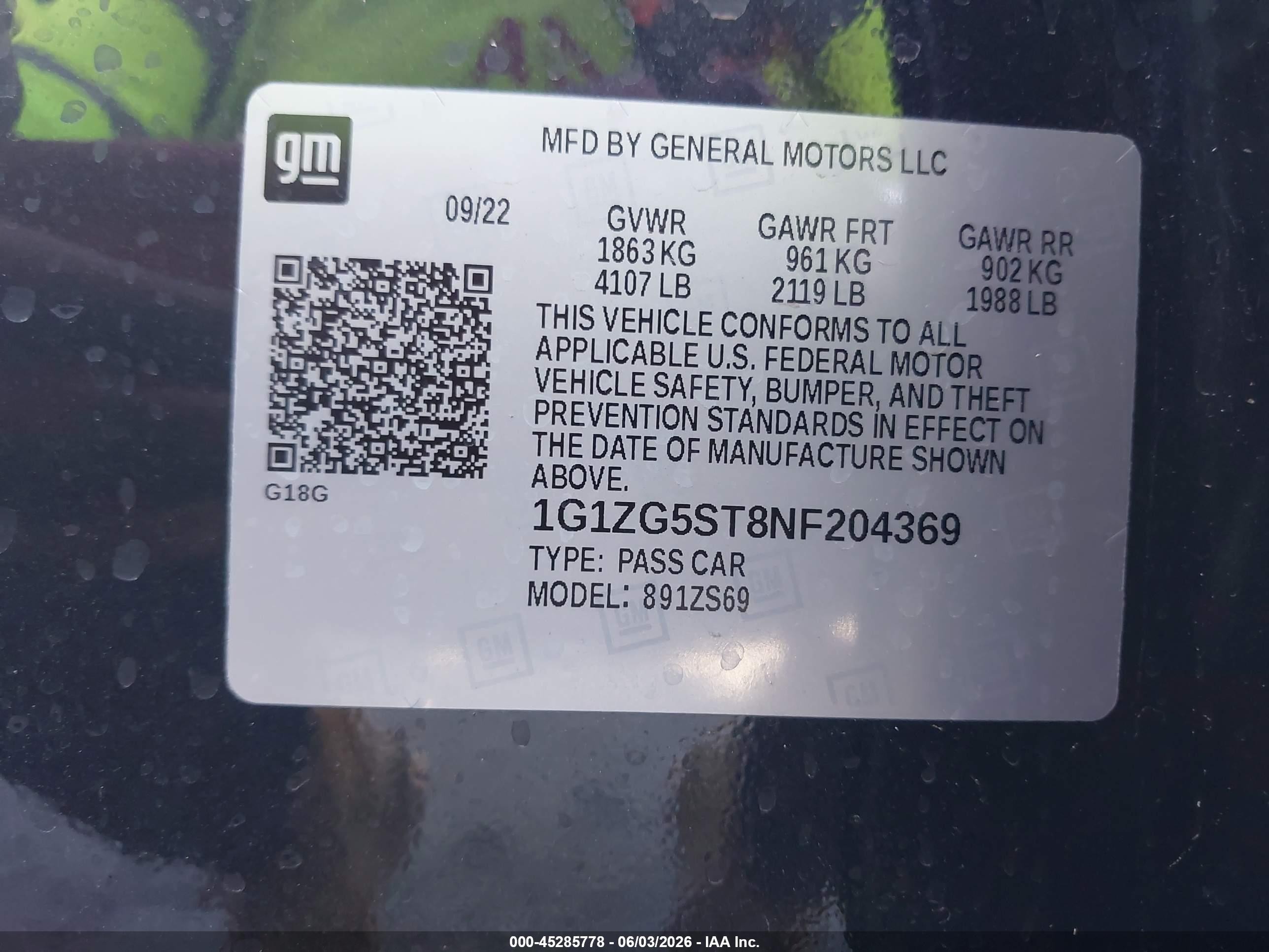 2022 Chevrolet Malibu Fwd Rs Black vin: 1G1ZG5ST8NF204369