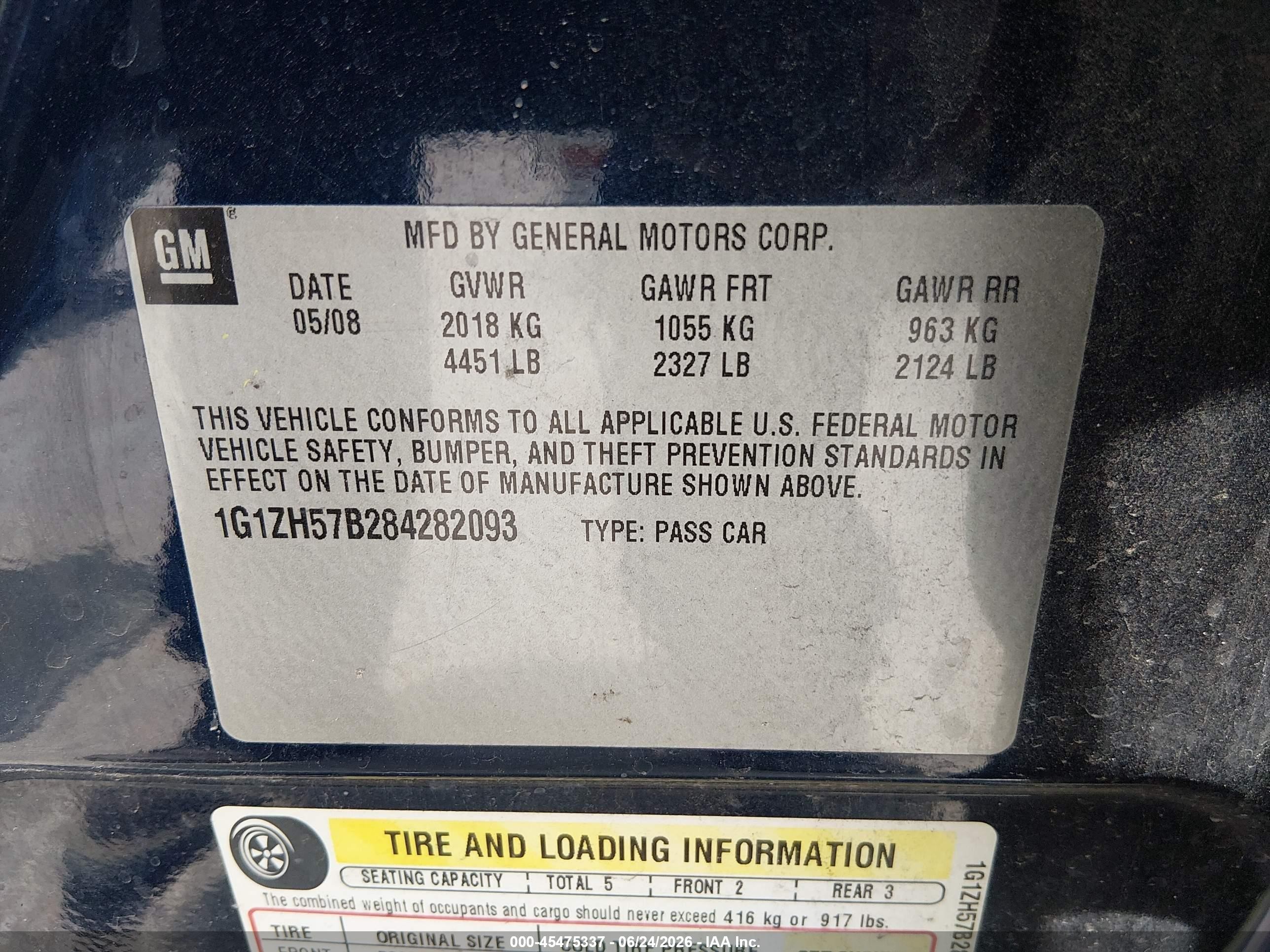 2008 Chevrolet Malibu Lt W/1lt Navy vin: 1G1ZH57B284282093