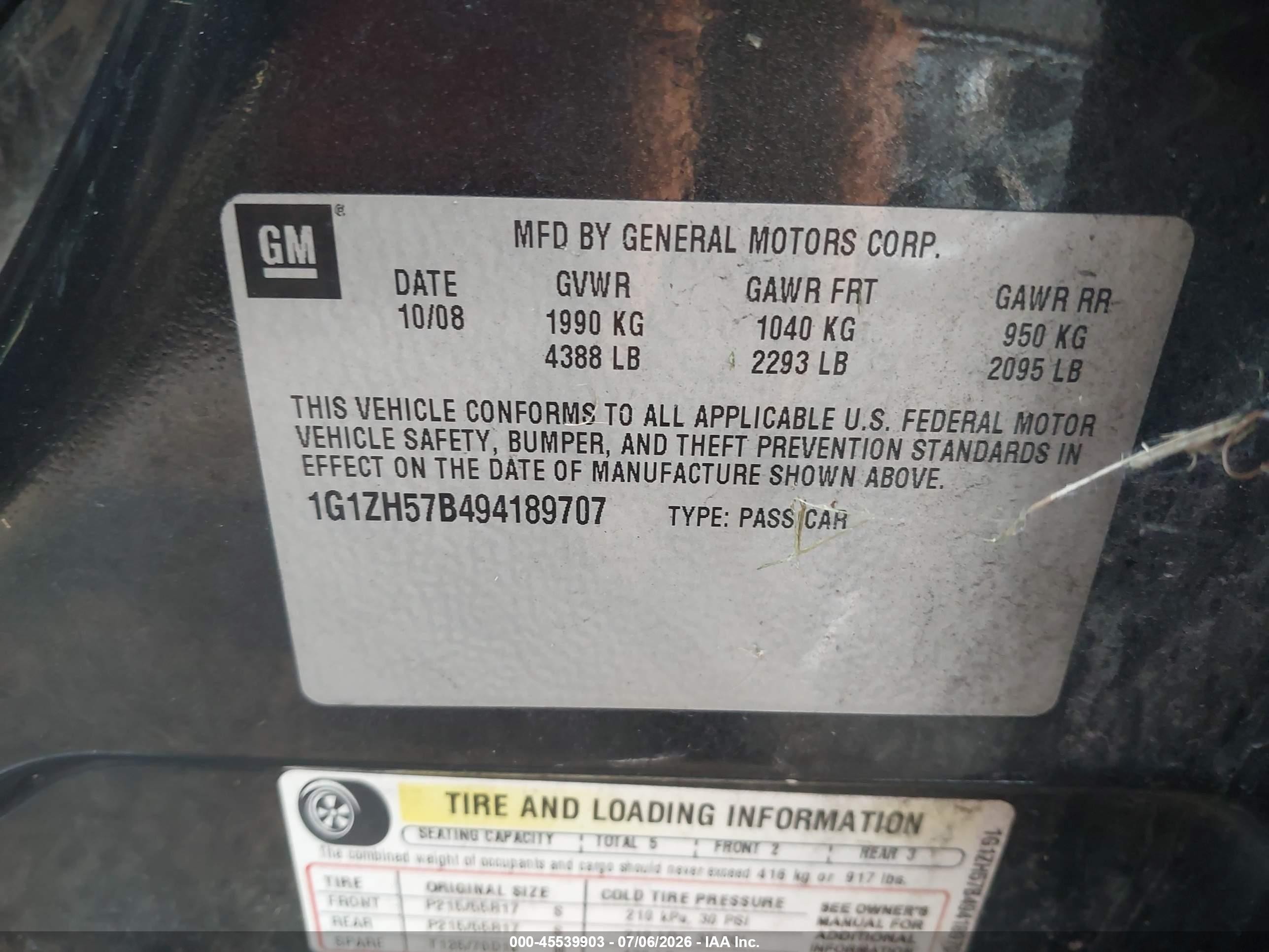 2009 Chevrolet Malibu Lt Black vin: 1G1ZH57B494189707