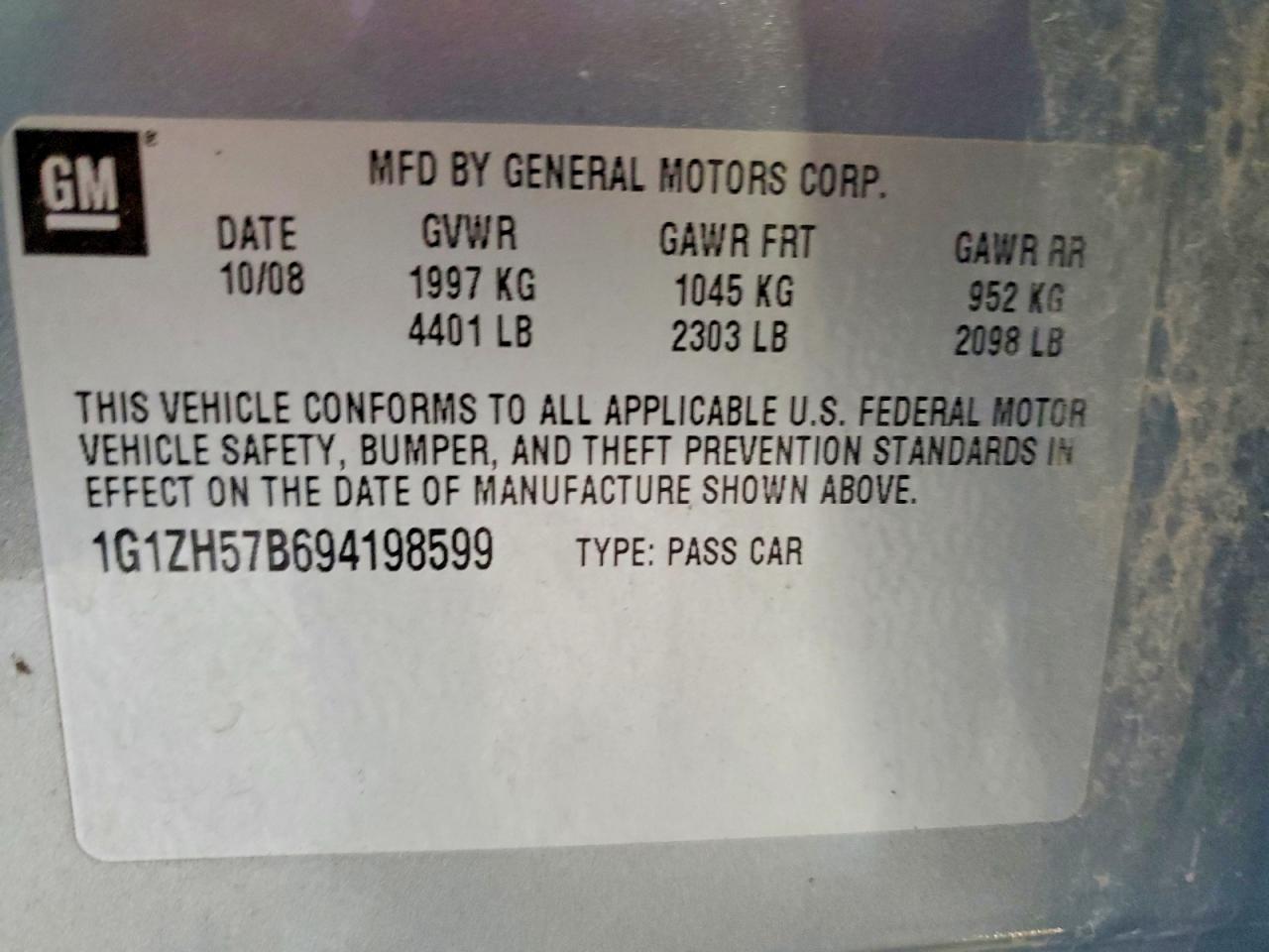 2009 Chevrolet Malibu 1lt Blue vin: 1G1ZH57B694198599