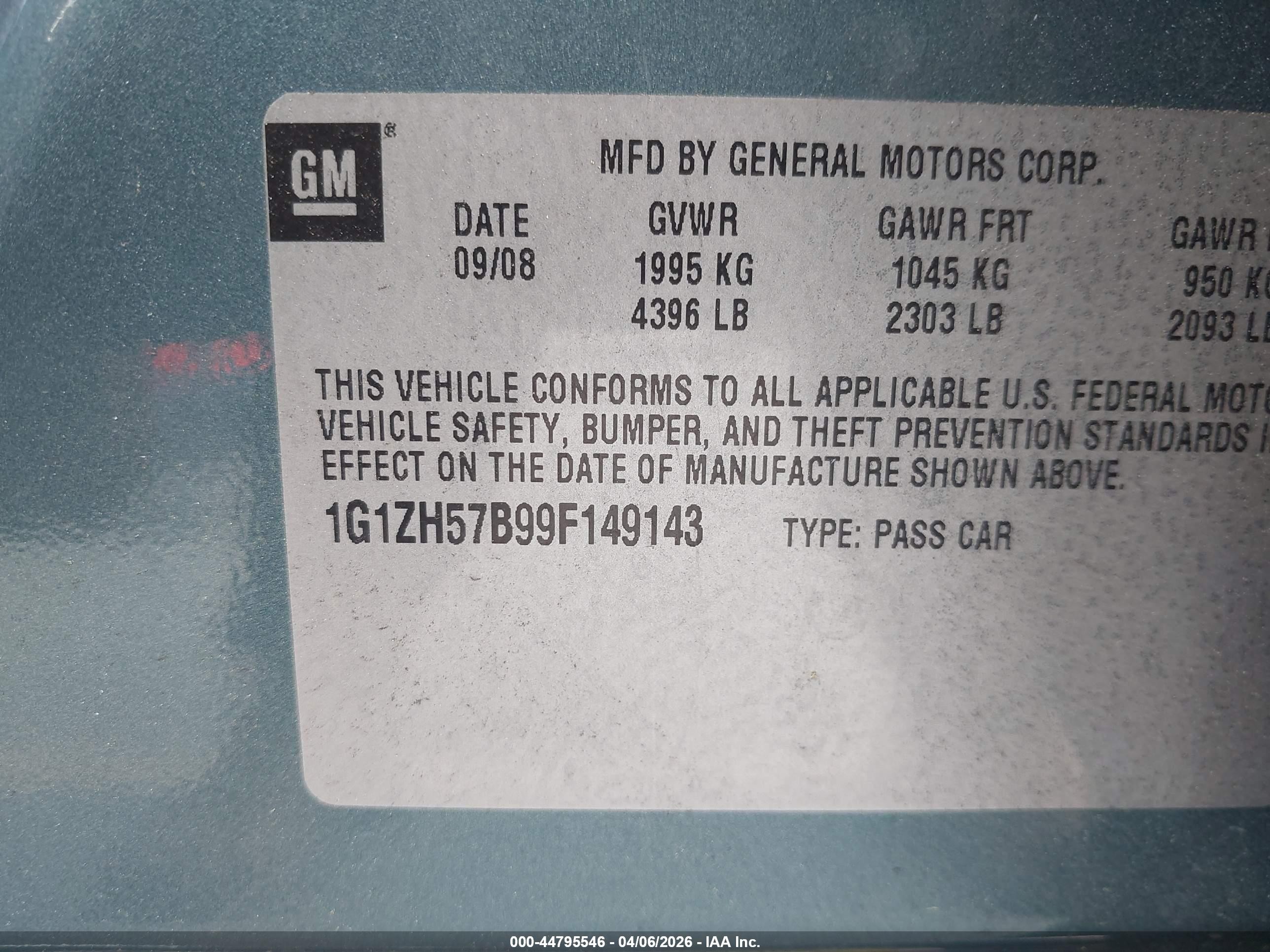 2009 Chevrolet Malibu Lt Green vin: 1G1ZH57B99F149143